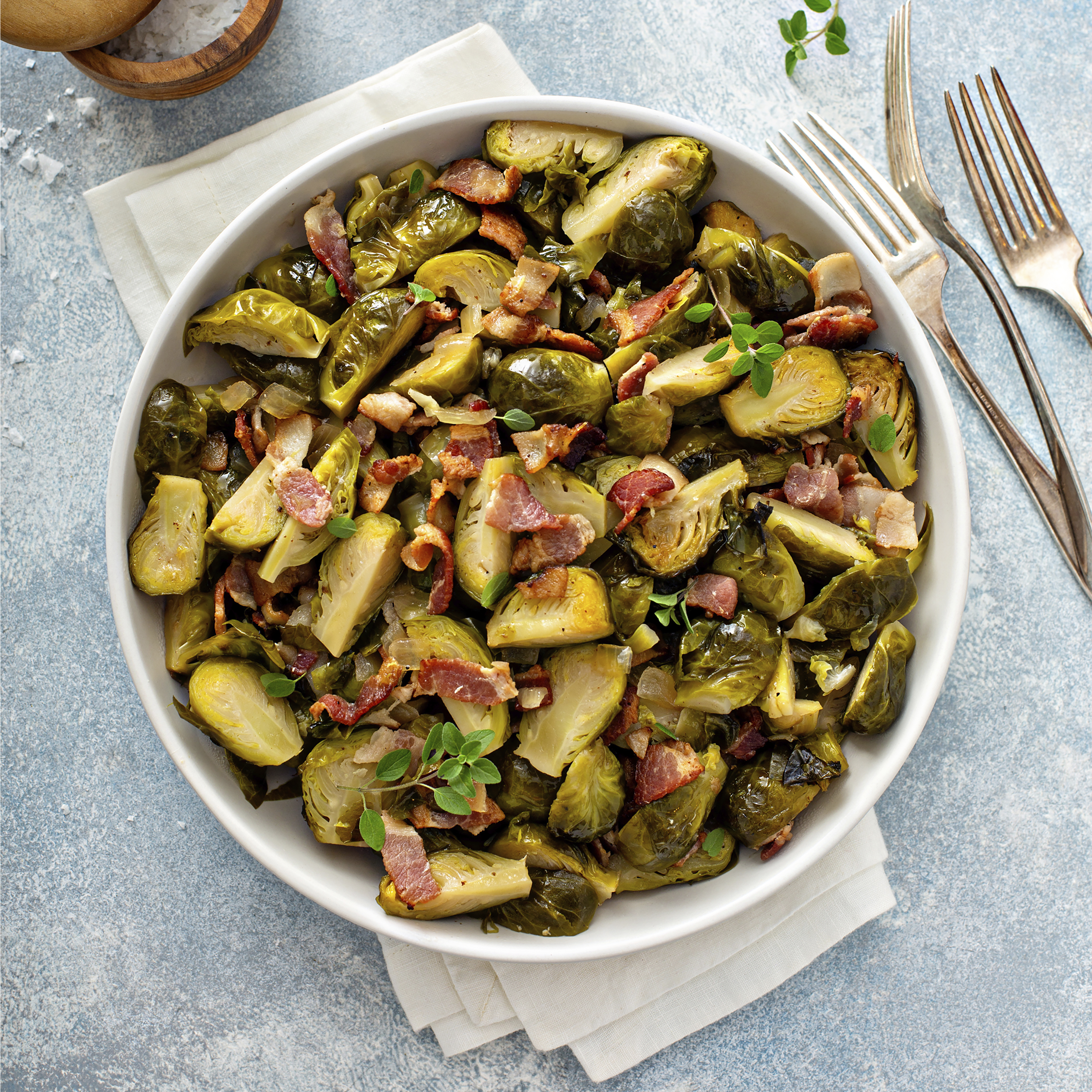 Couves-de-bruxelas assadas com bacon e mostarda