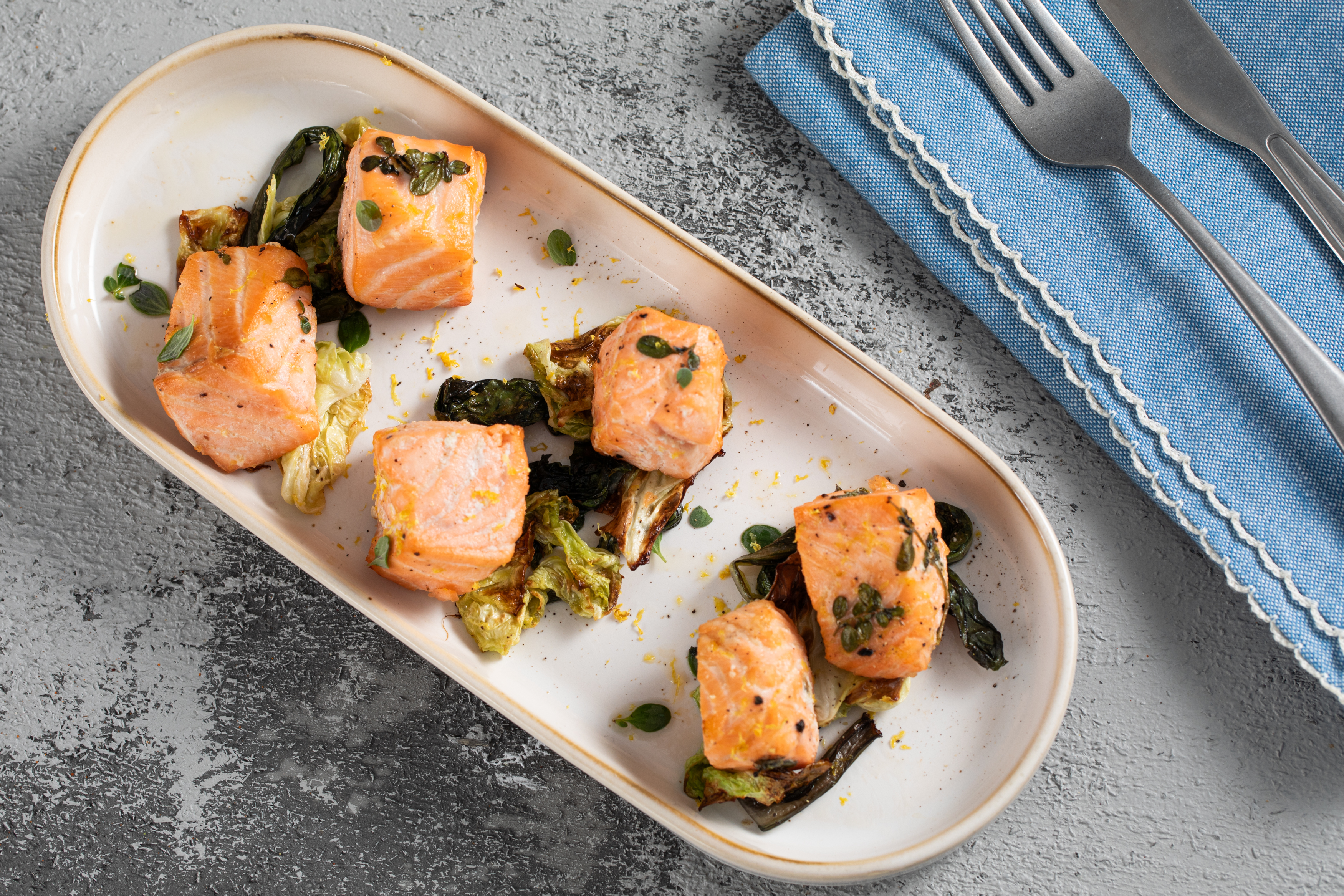 Salmone e verdure doppia cottura