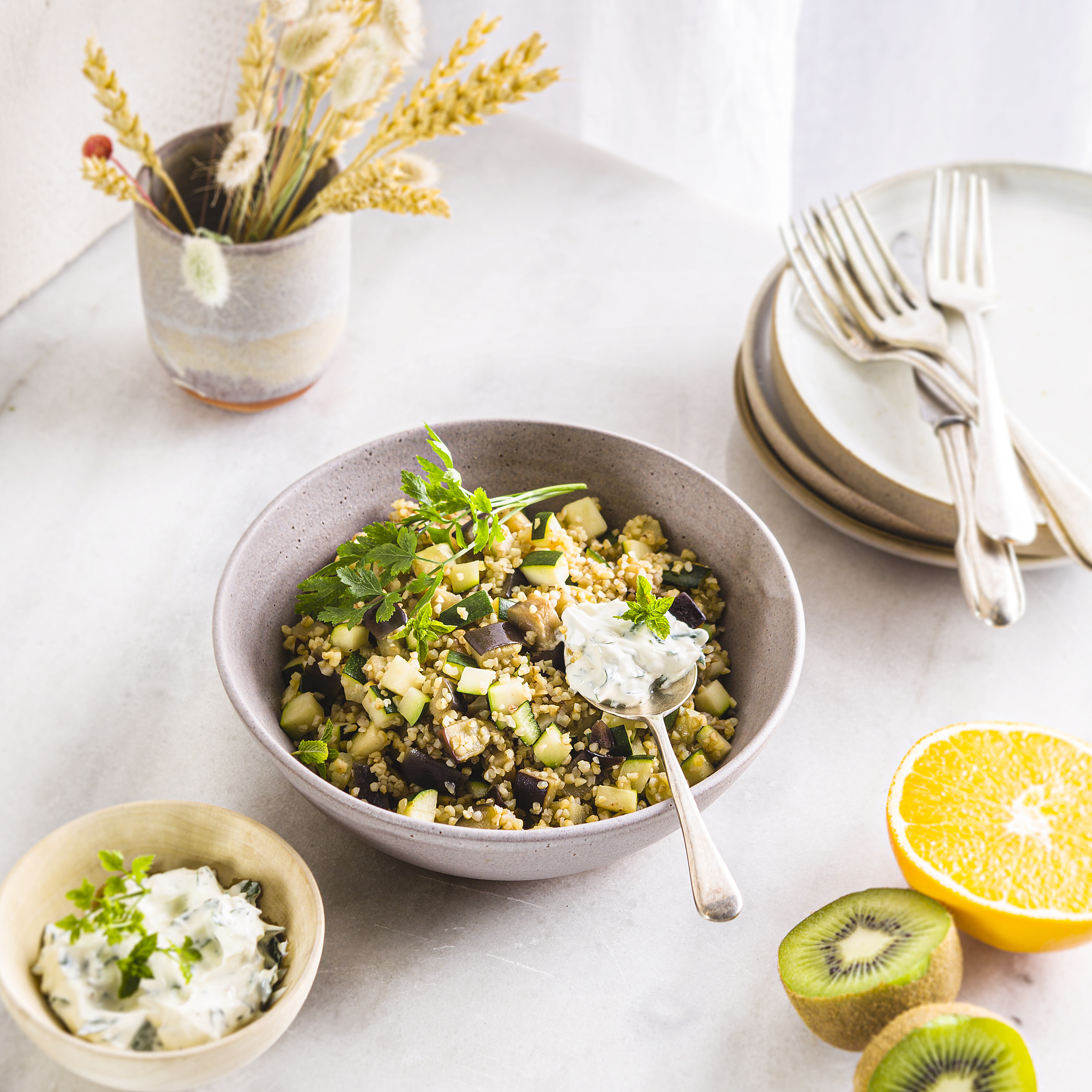 Trigo bulgur con salsa blanca