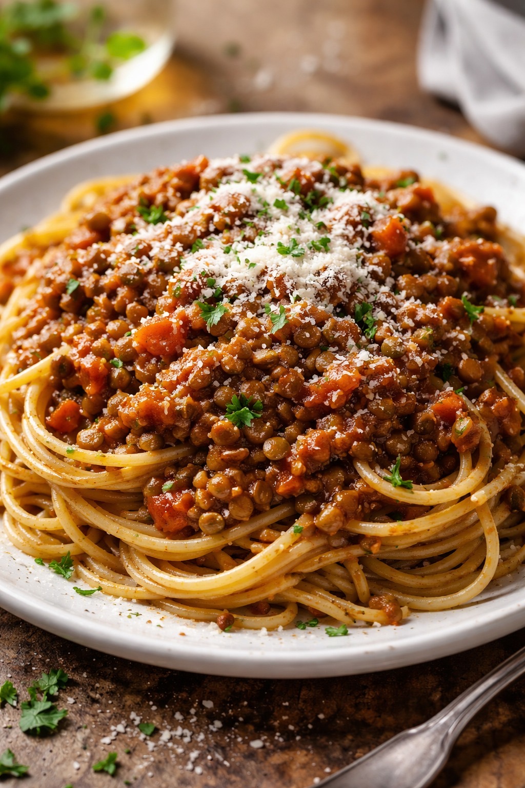 Pasta con boloñesa vegetariana