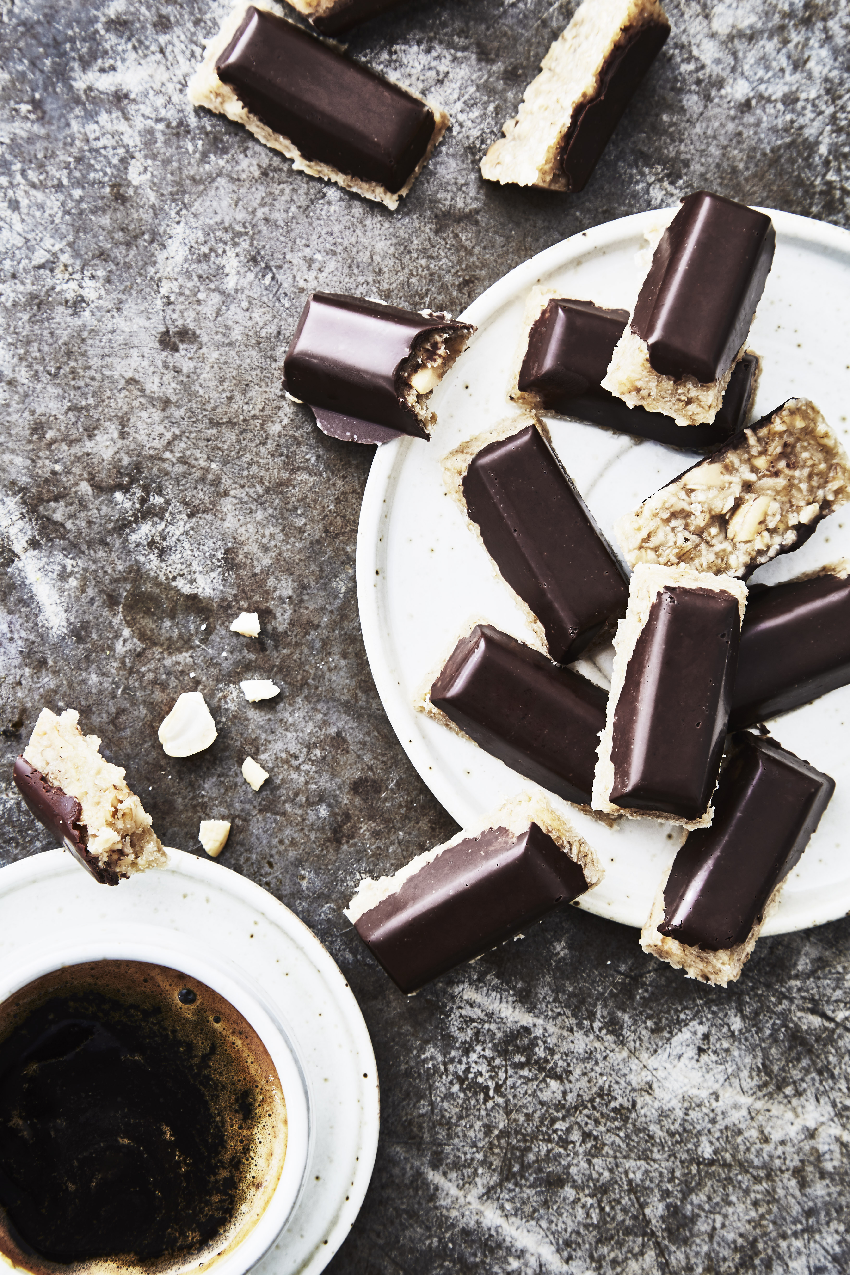 Minigraanrepen met cashewnoten en chocolade
