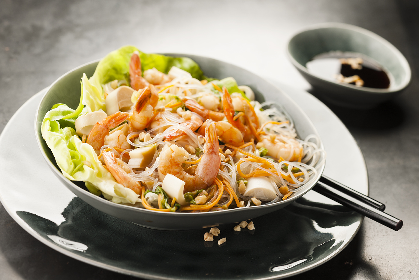 Fideos de arroz con gambas