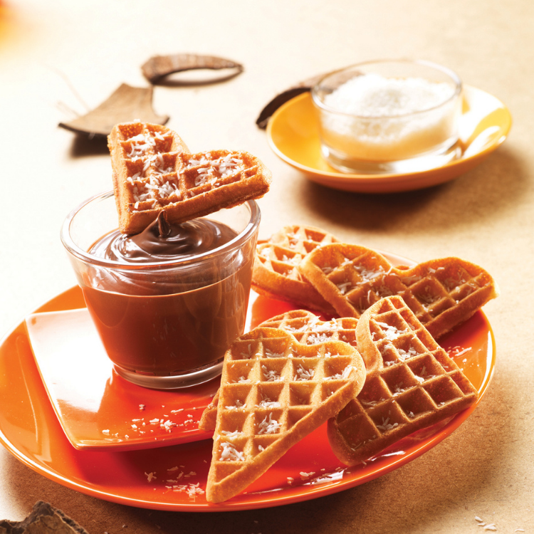 Kokos hartenwafels met chocolade
