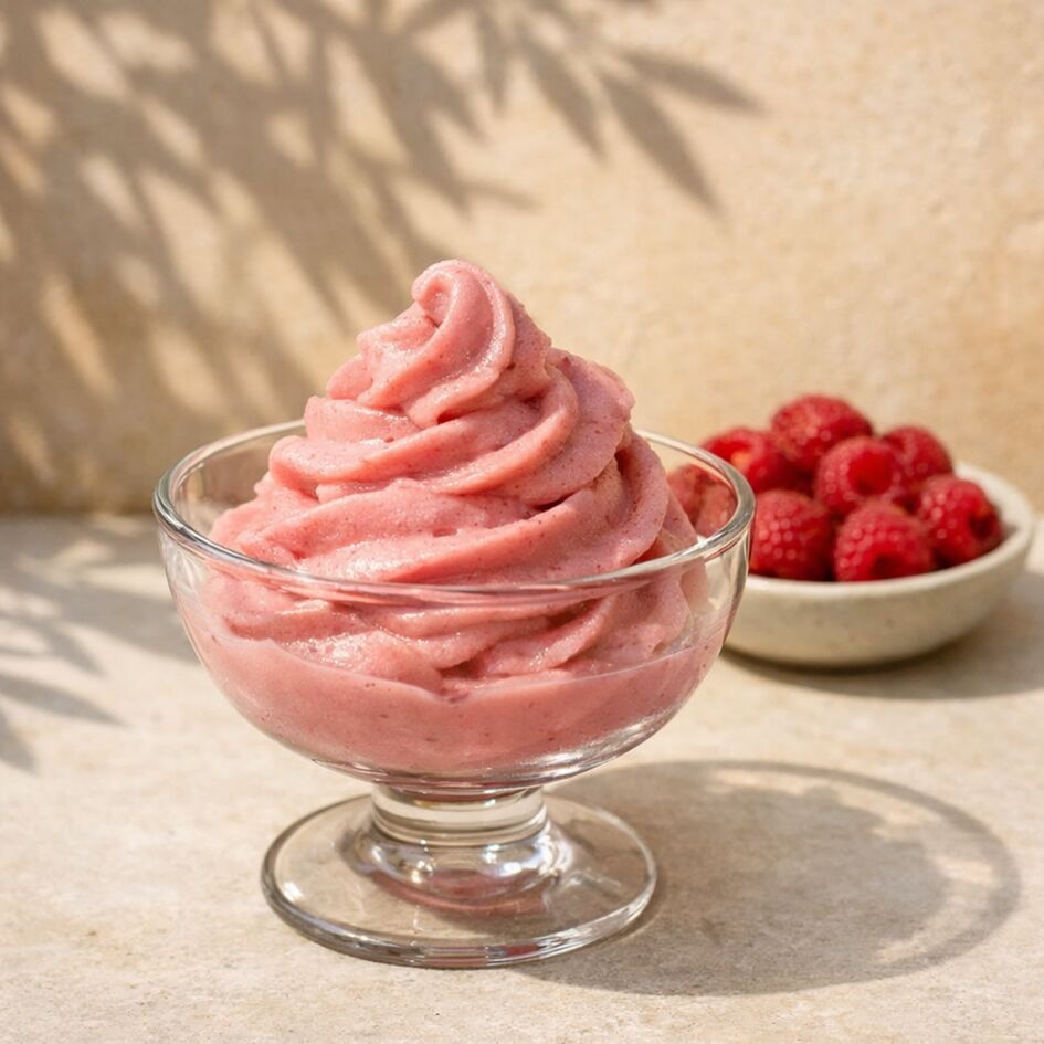 Yogur helado de frambuesa y rosa