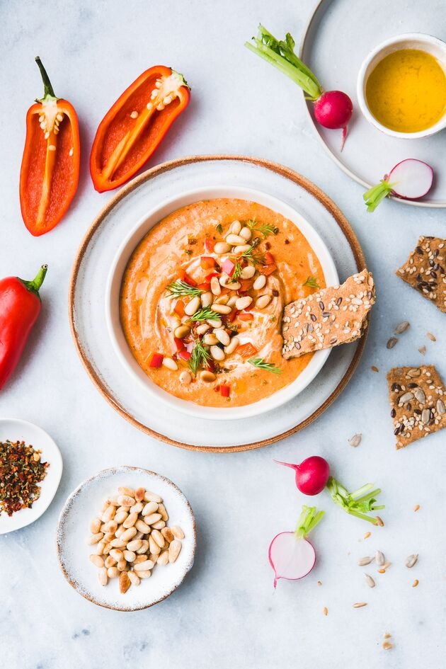 Geroosterde rode paprika en fetaroom