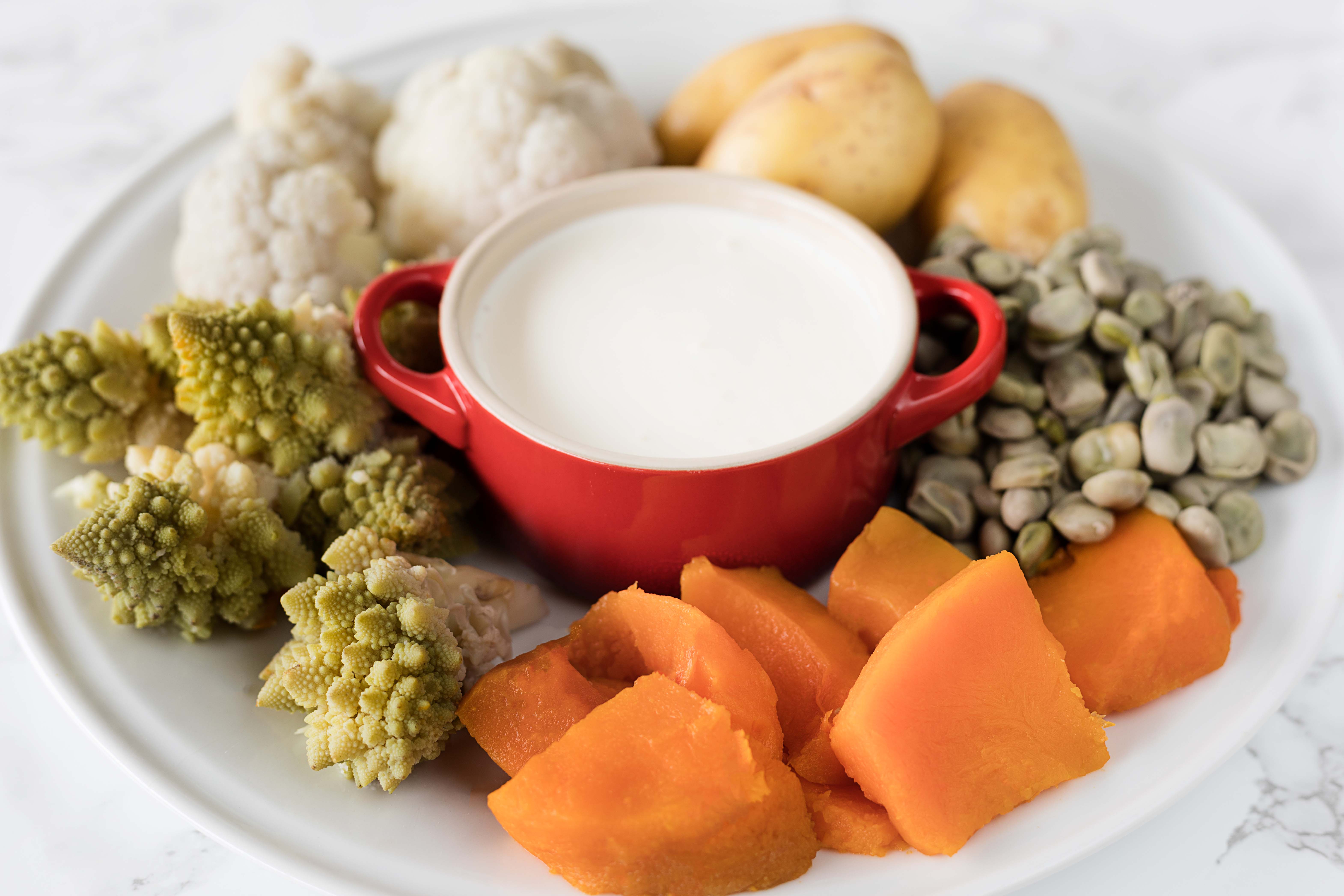 Verduras al vapor con salsa de yogur