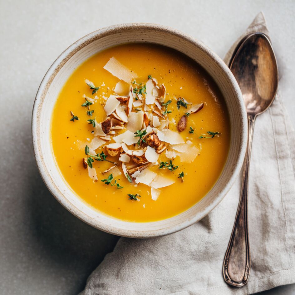 Sopa de Calabaza con Trozos de Castaña a la Parrilla