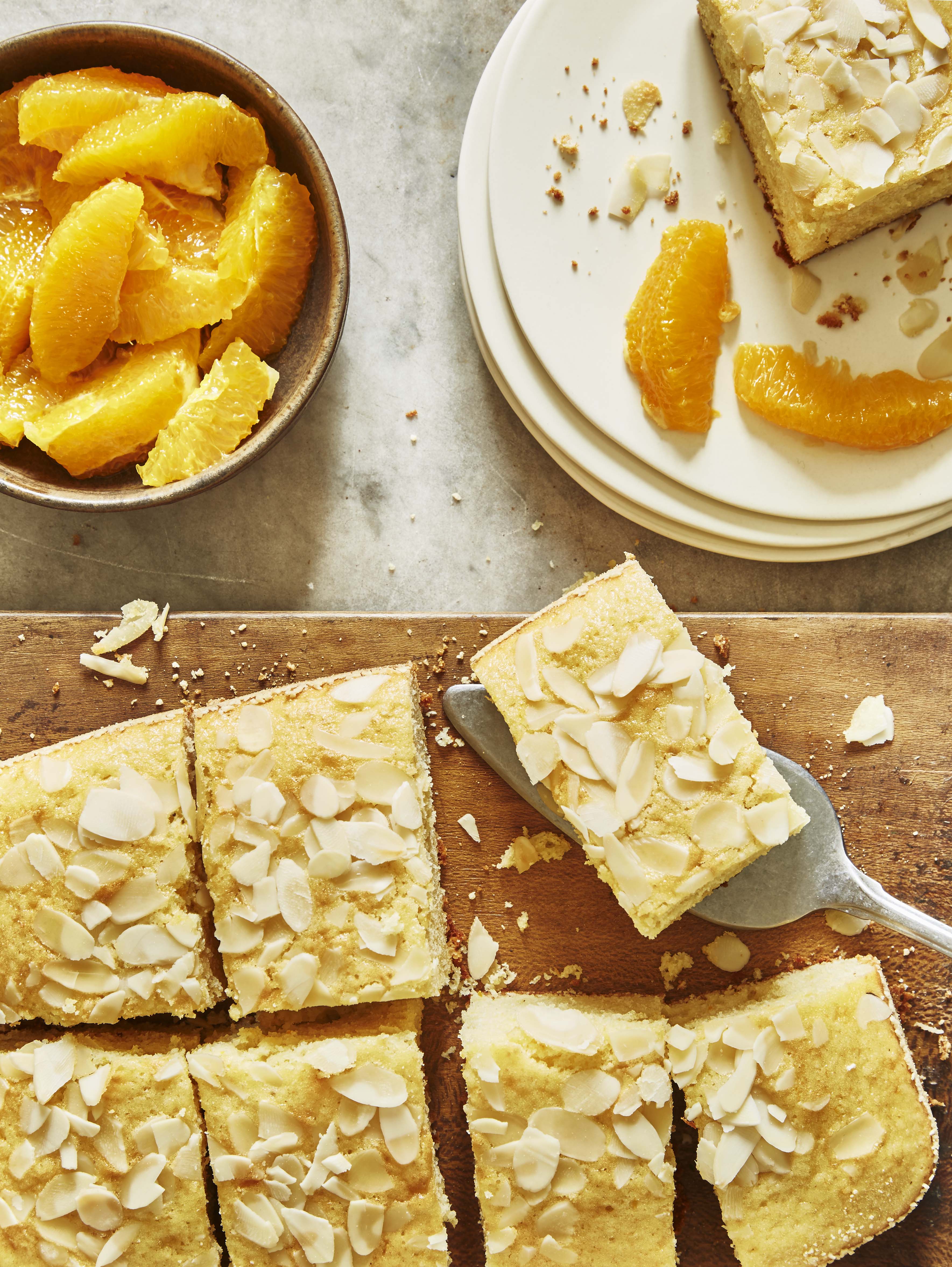 Cake van paneermeel, sinaasappel en amandel