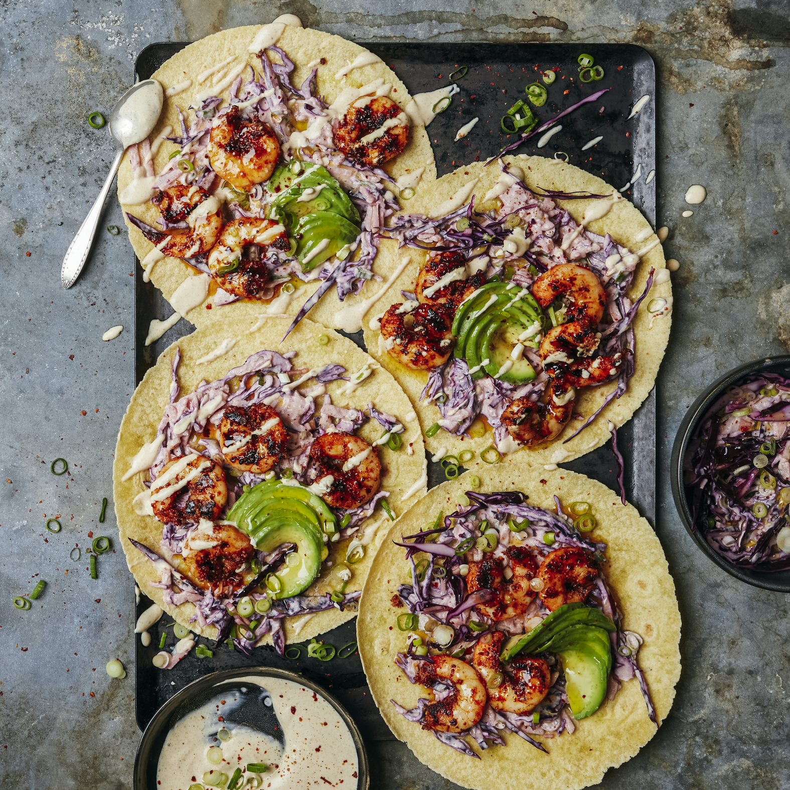 Taco's met gegrilde garnalen