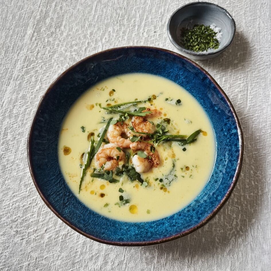Velouté de maíz con gambas y paprika ahumada