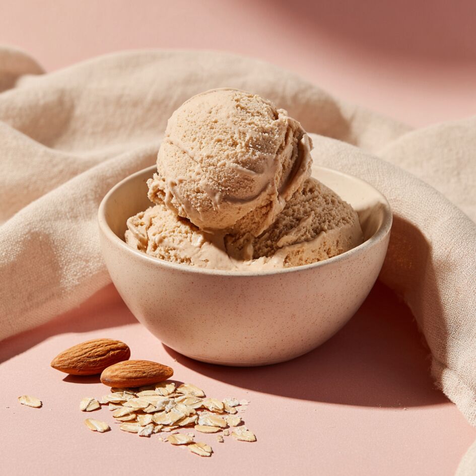 Gelado light vegan de aveia e amêndoa