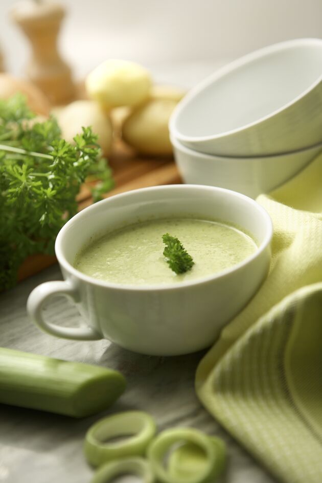 Crema de puerros con eglefino