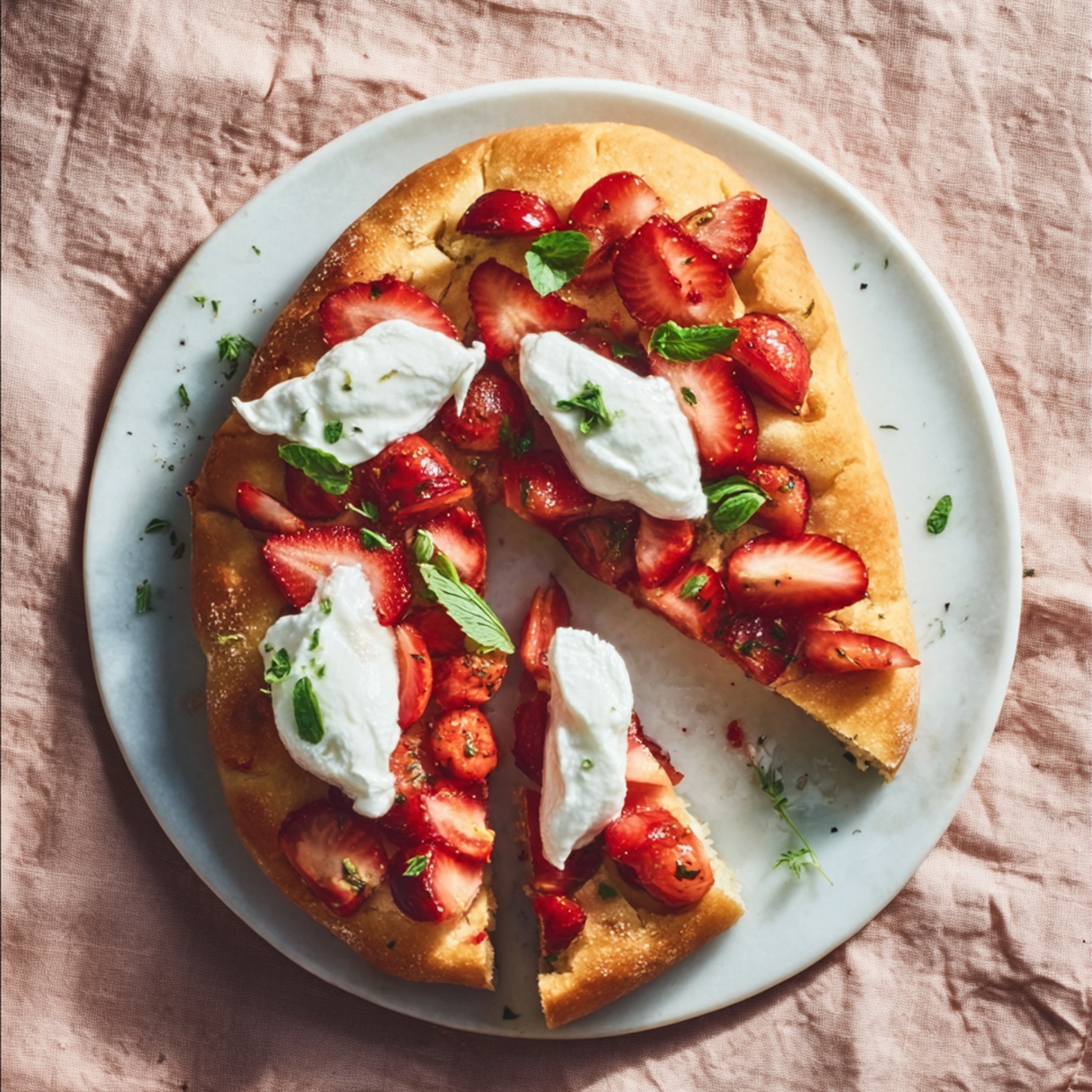 Focaccia mit Kirschtomaten-Erdbeer-Salsa und Burrata