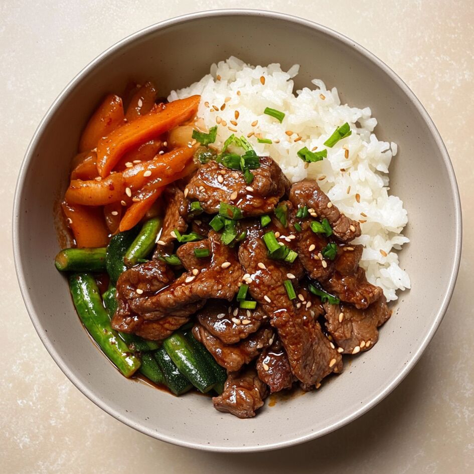 Bowl di manzo coreano con Riso al Vapore e Verdure