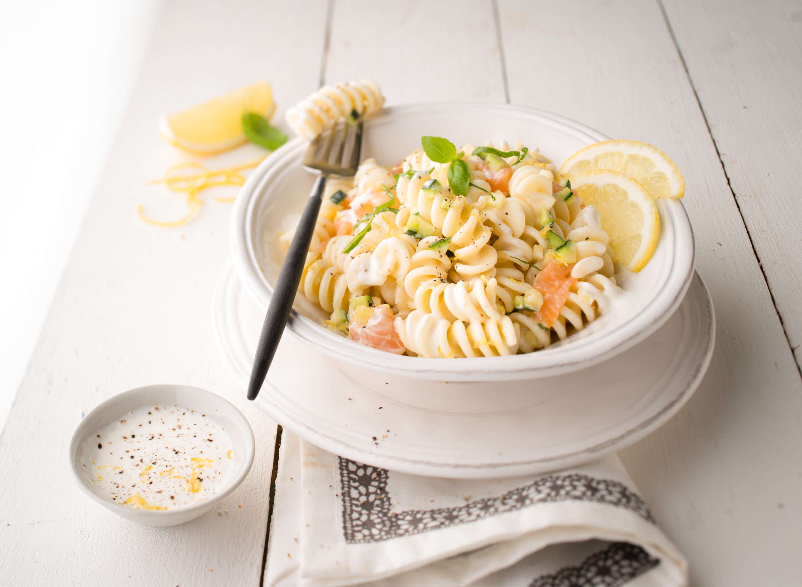 Fusilli com salmão