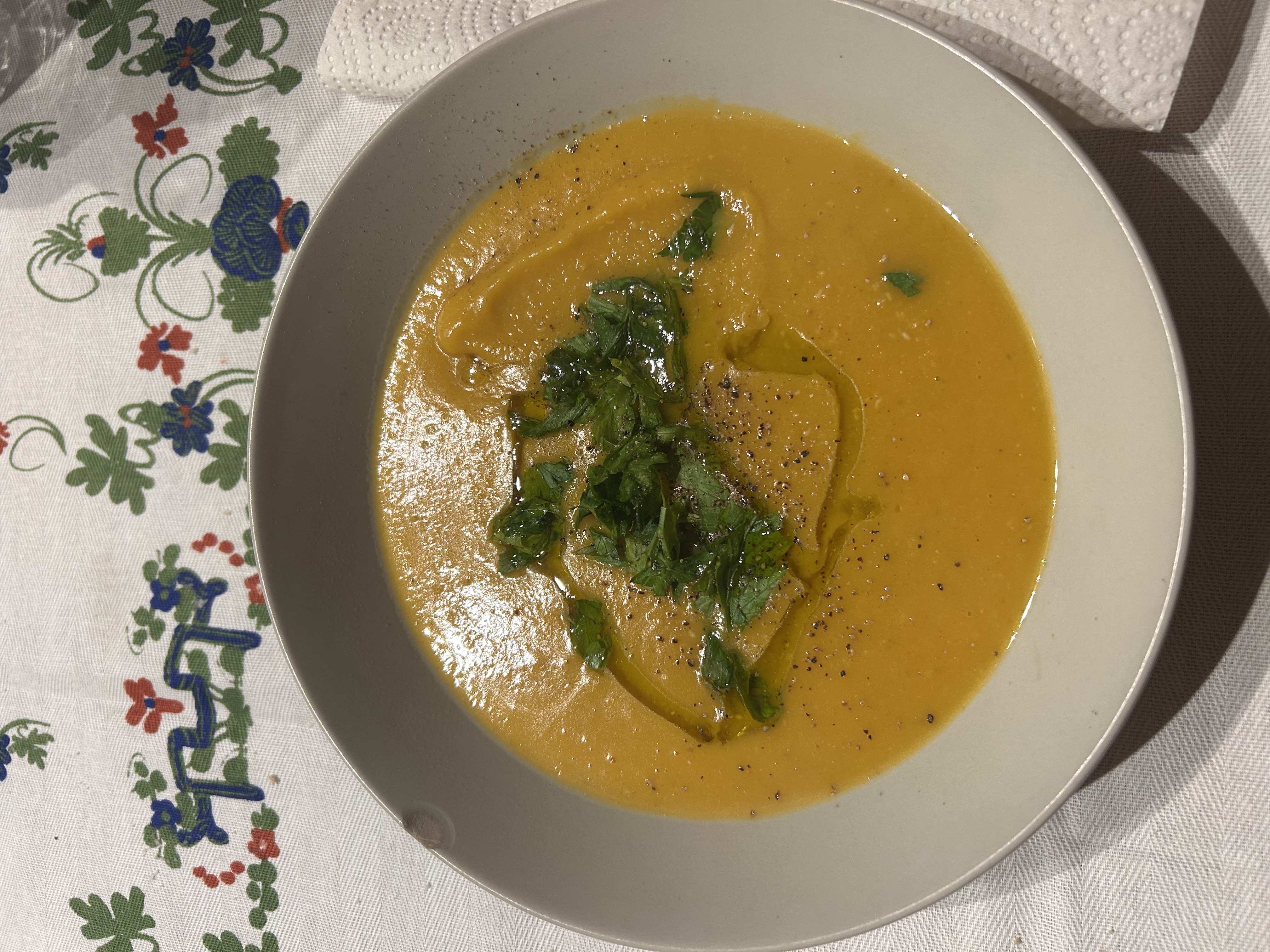 Crema di zucca e lenticchie rosse