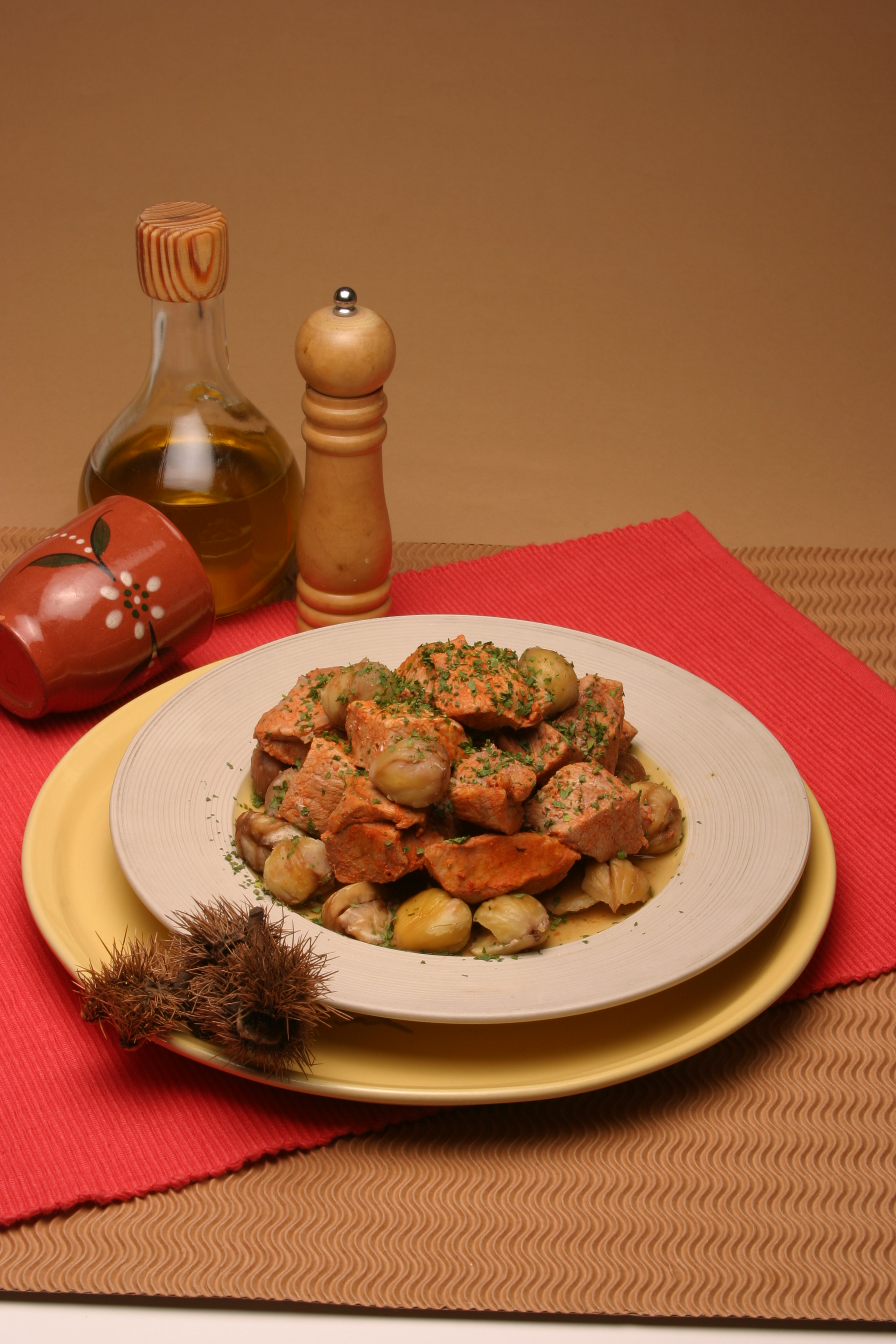 Carne de porco com castanhas