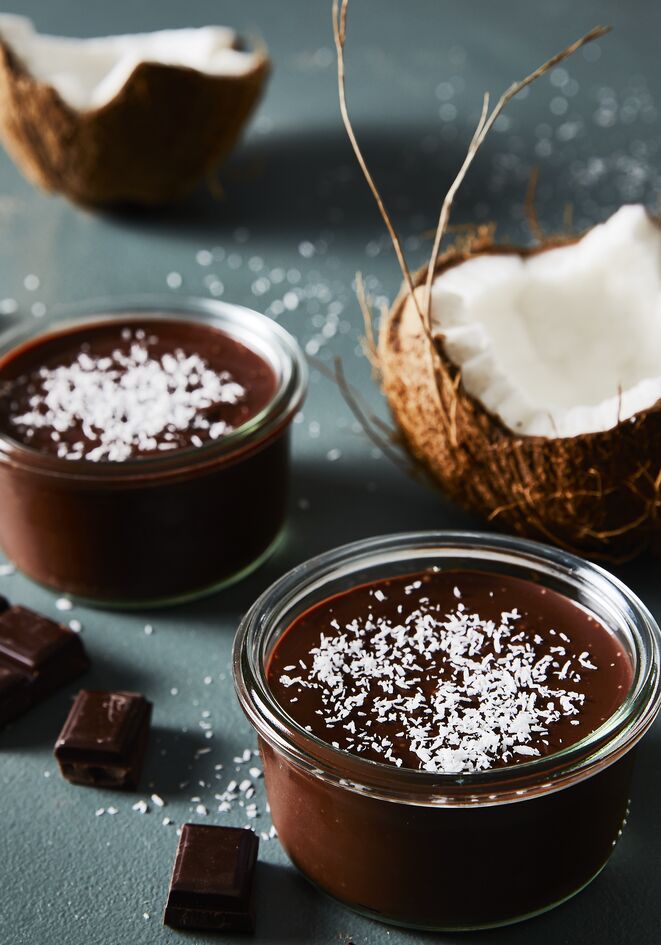 Crema de chocolate y leche de coco