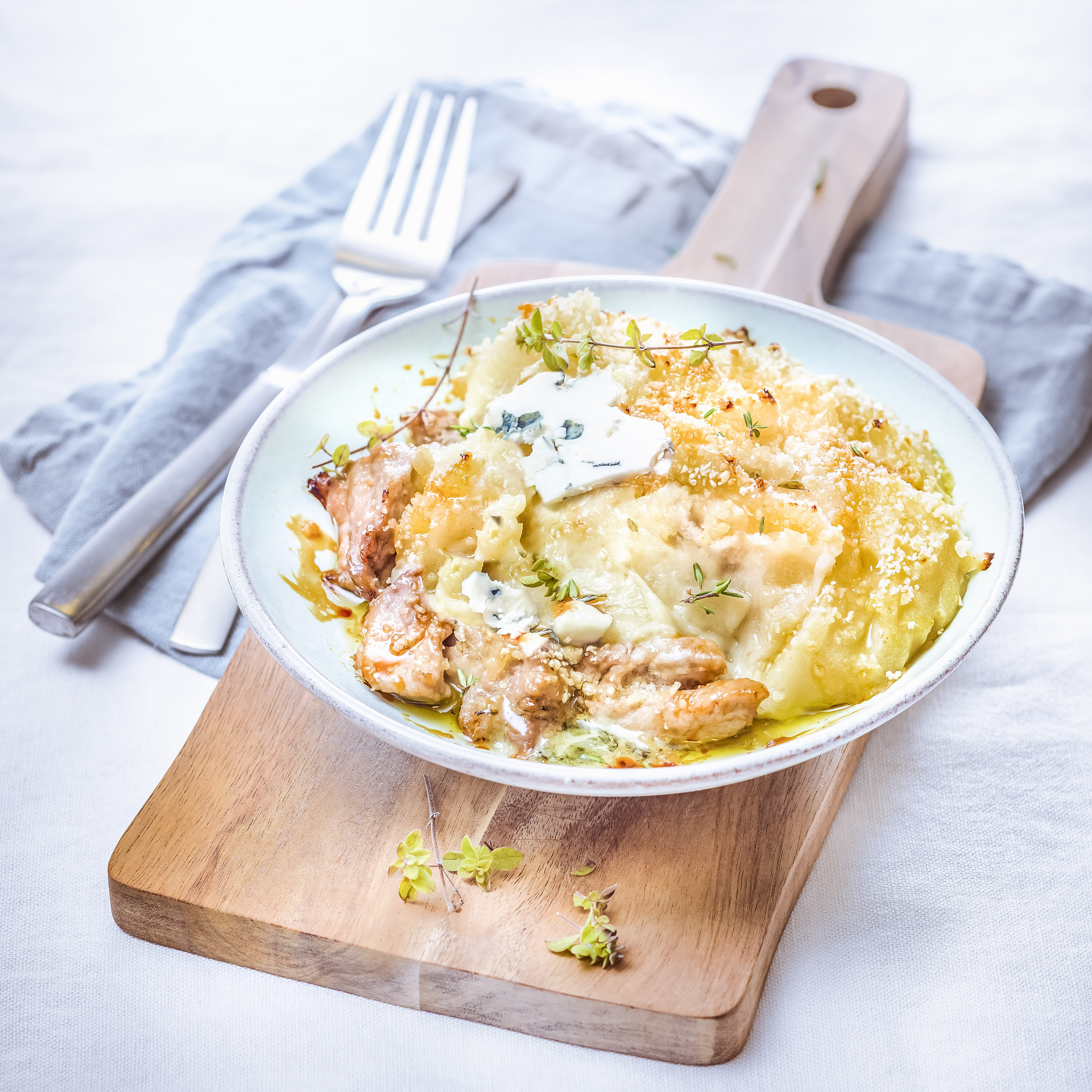 Parmentier de cerdo con roquefort