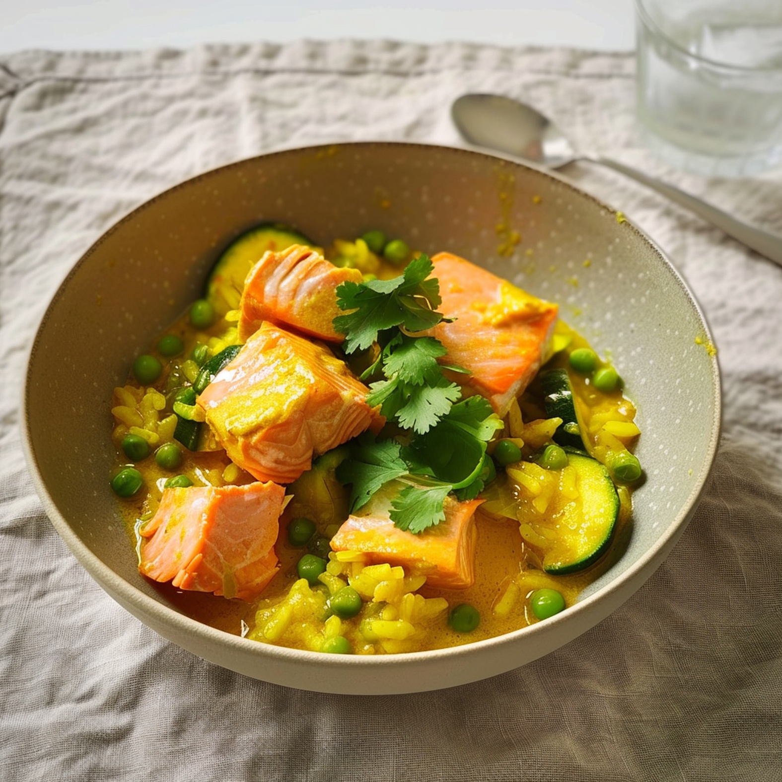 Pentola unica con salmone, zucchine e riso