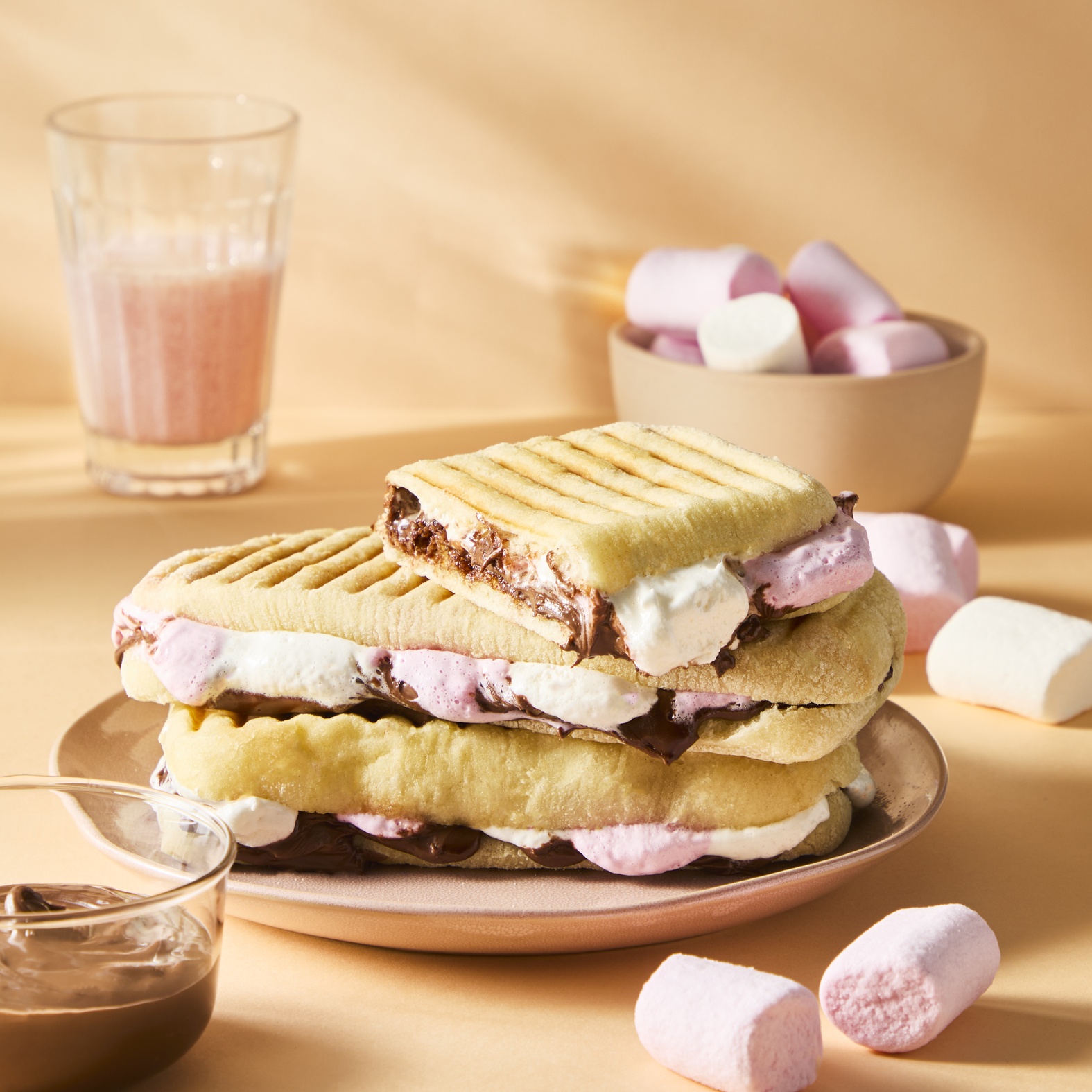 Panini met chocoladepasta en marshmallows