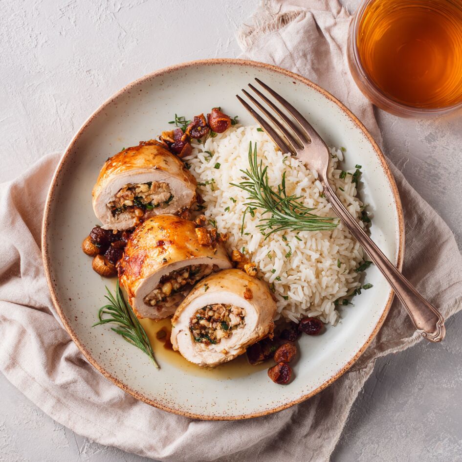 Carne de ave rellena con castañas y frutos secos