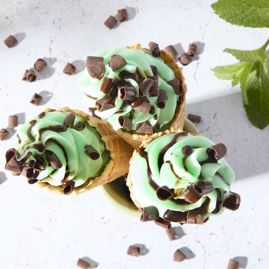 Gelado soft de menta e chocolate