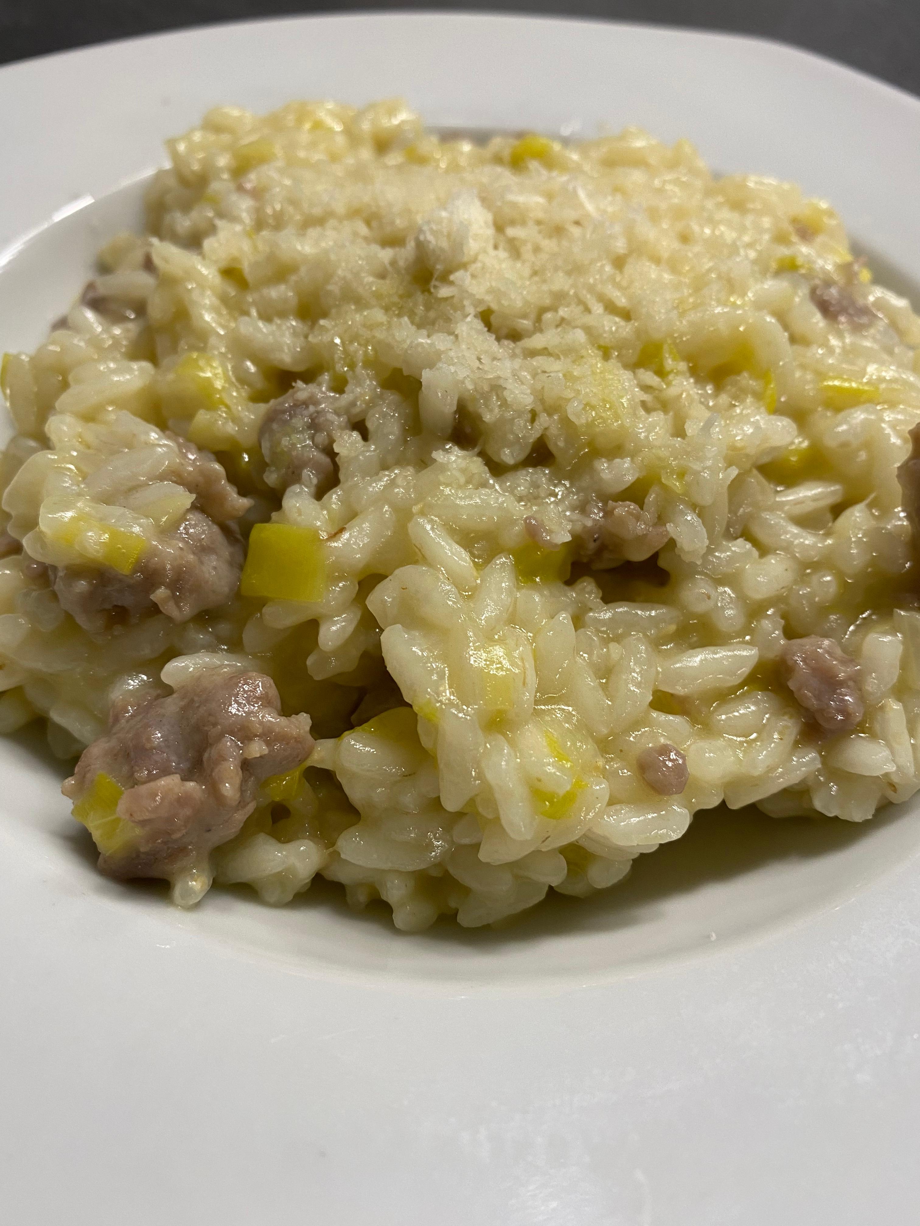 Risotto con porri e salsiccia