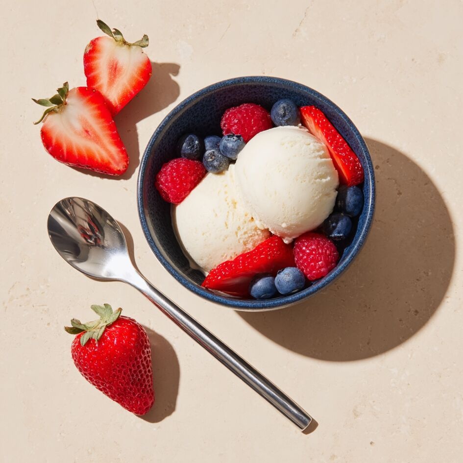 Light ijs met vers fruit met de Dolci ijsmachine
