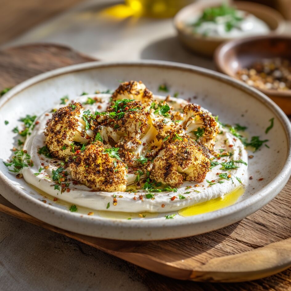 Coliflor Asada con Zaatar, Salsa de Yogur-Tahini
