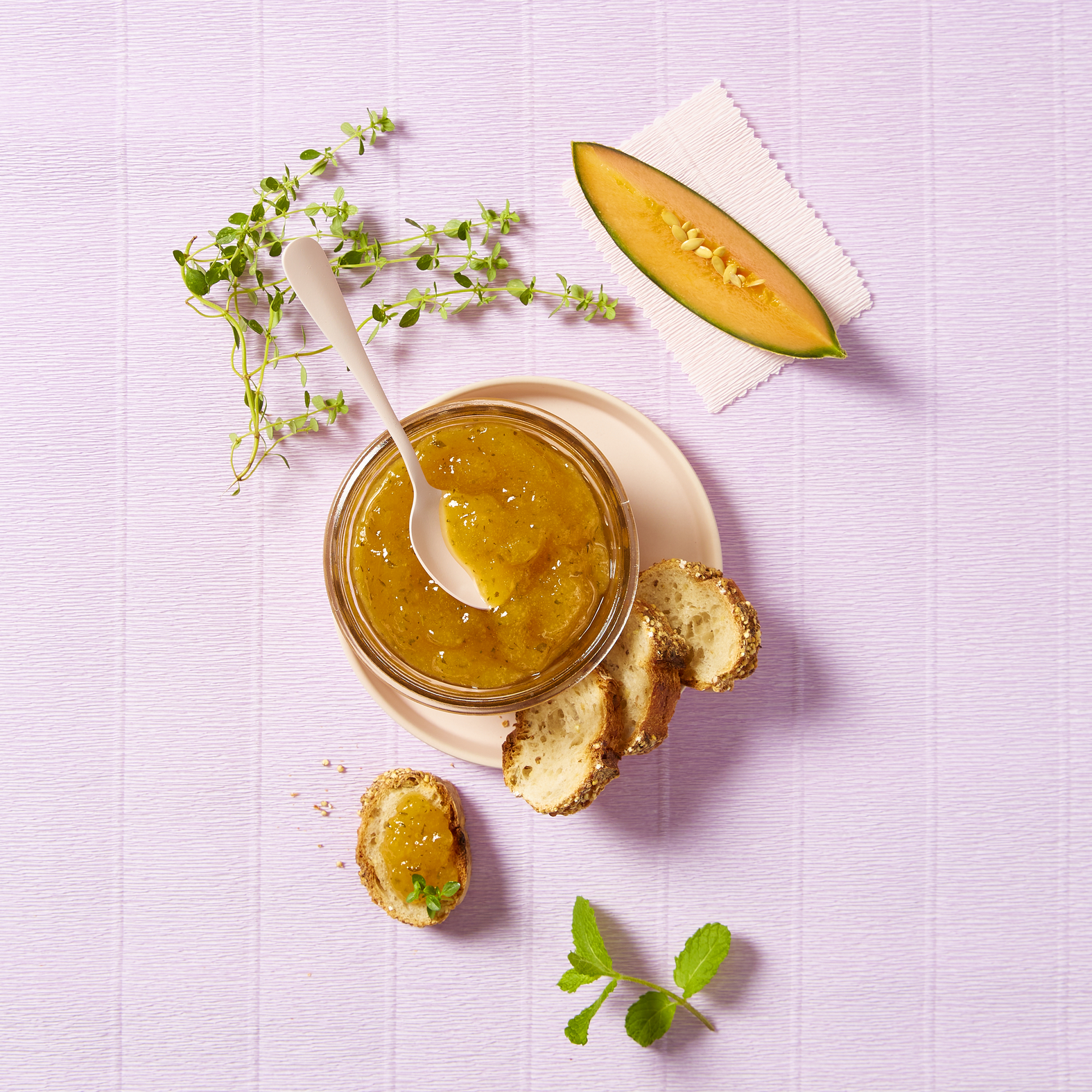 Melonenmarmelade mit Thymian, Zitrone und Minze