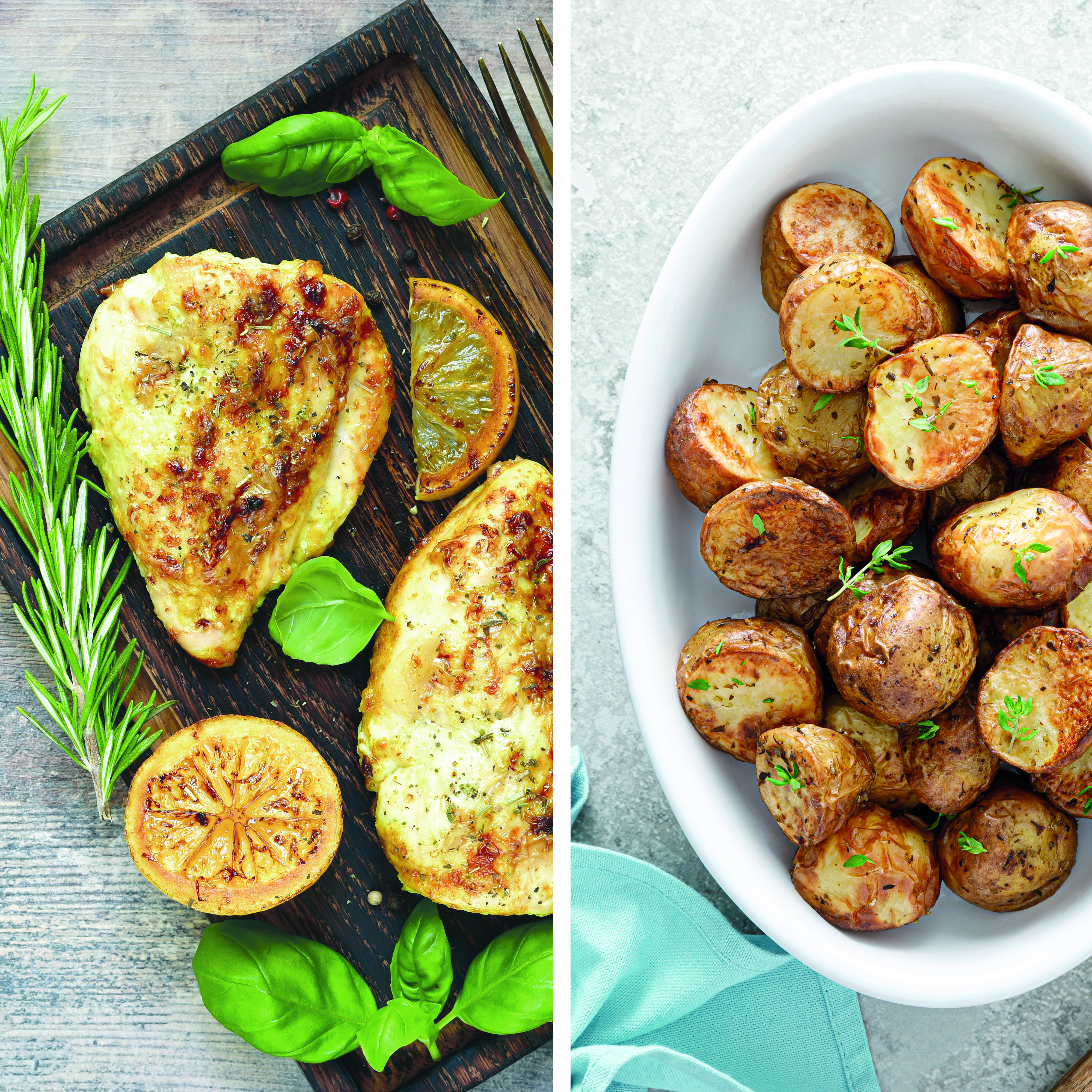 Frango grelhado grego e batatas com limão