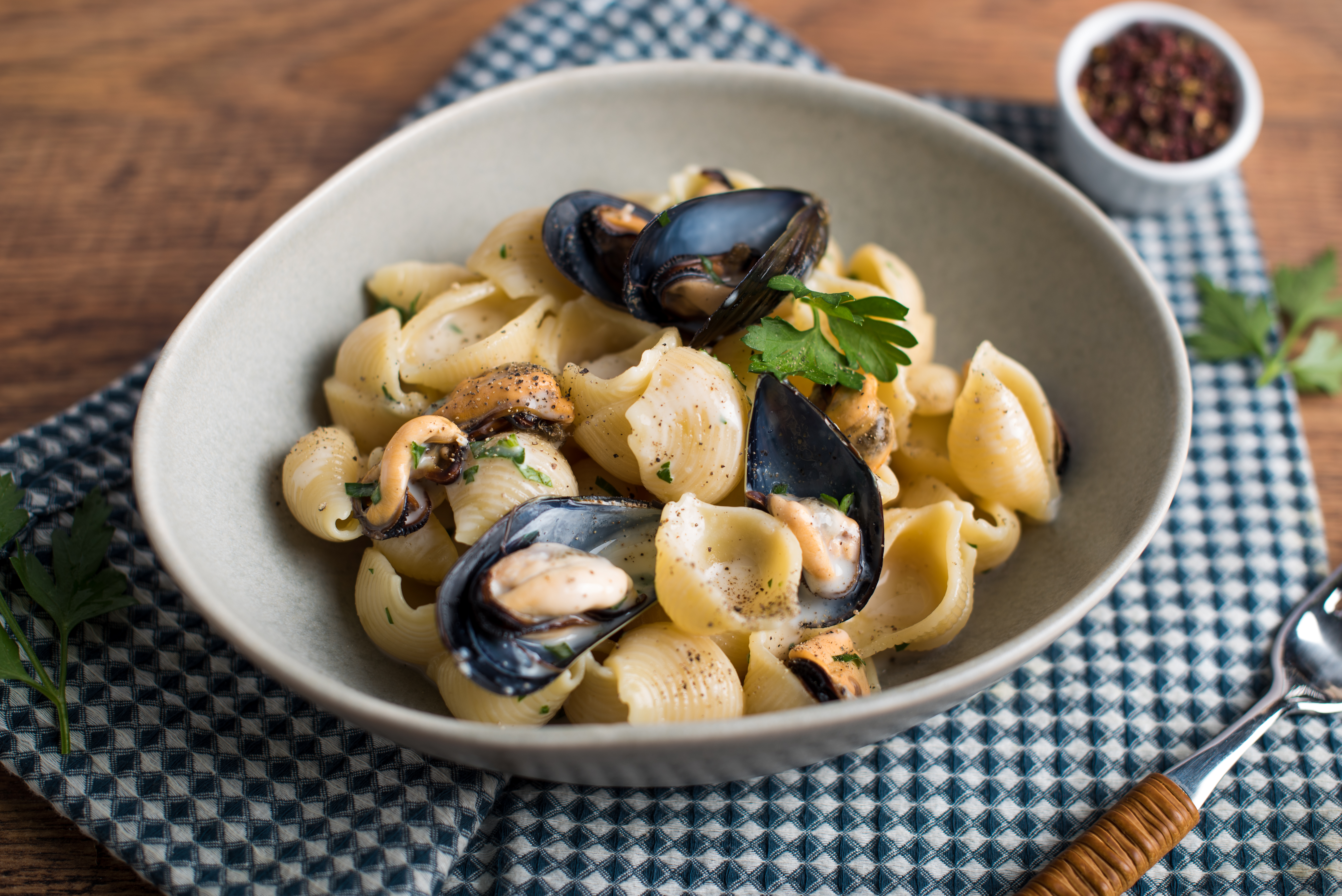 Conchiglioni alle cozze e latte