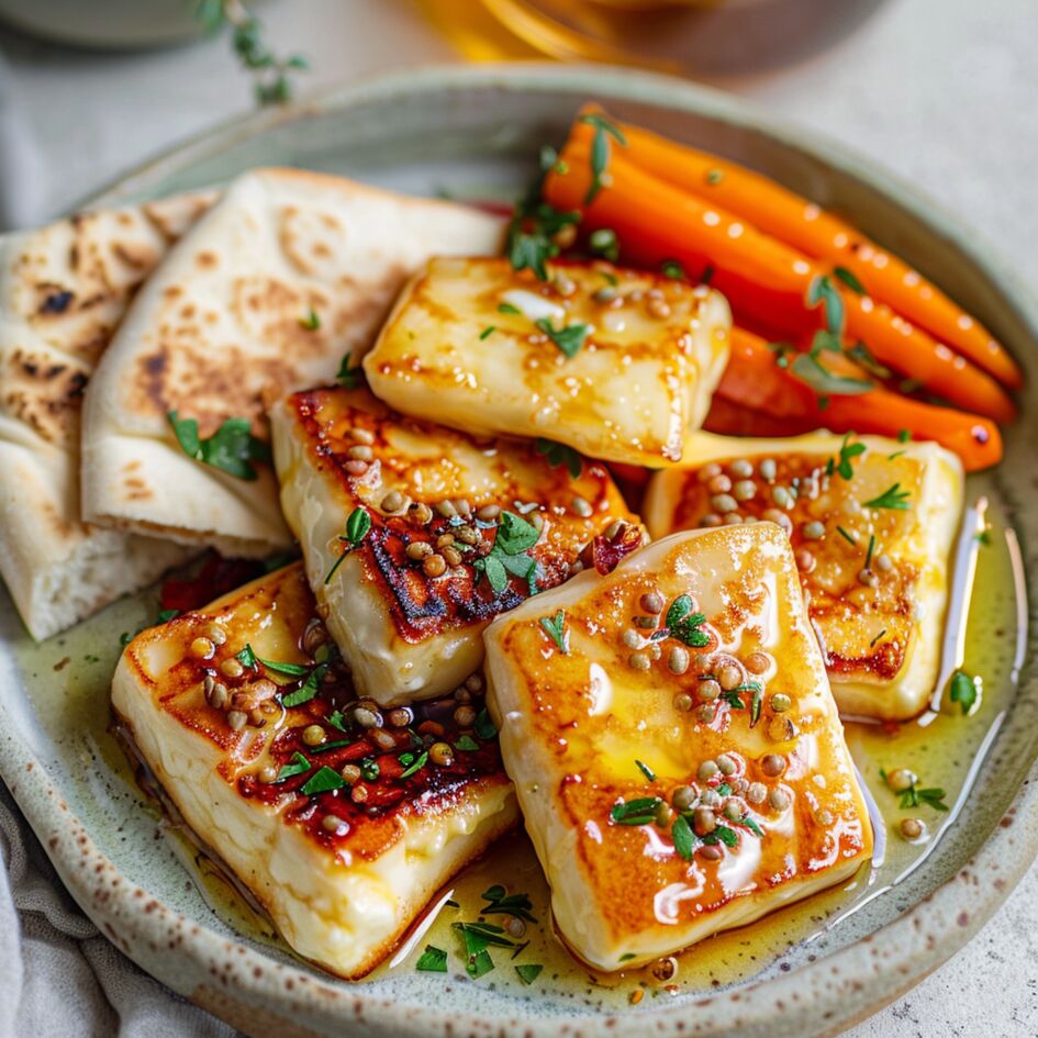Halloumi asado con miel