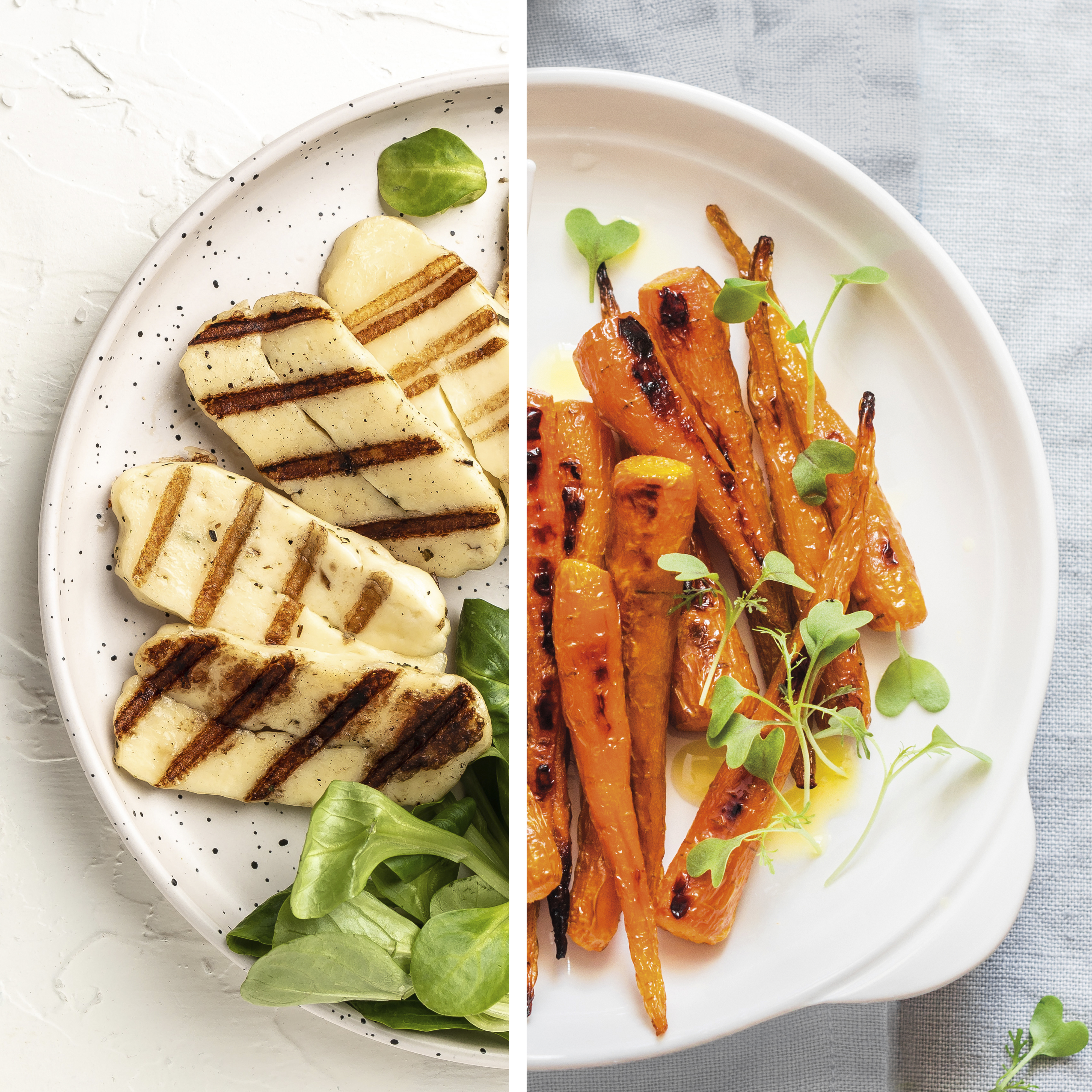 Halloumi alla griglia, pistacchi e carote arrostite