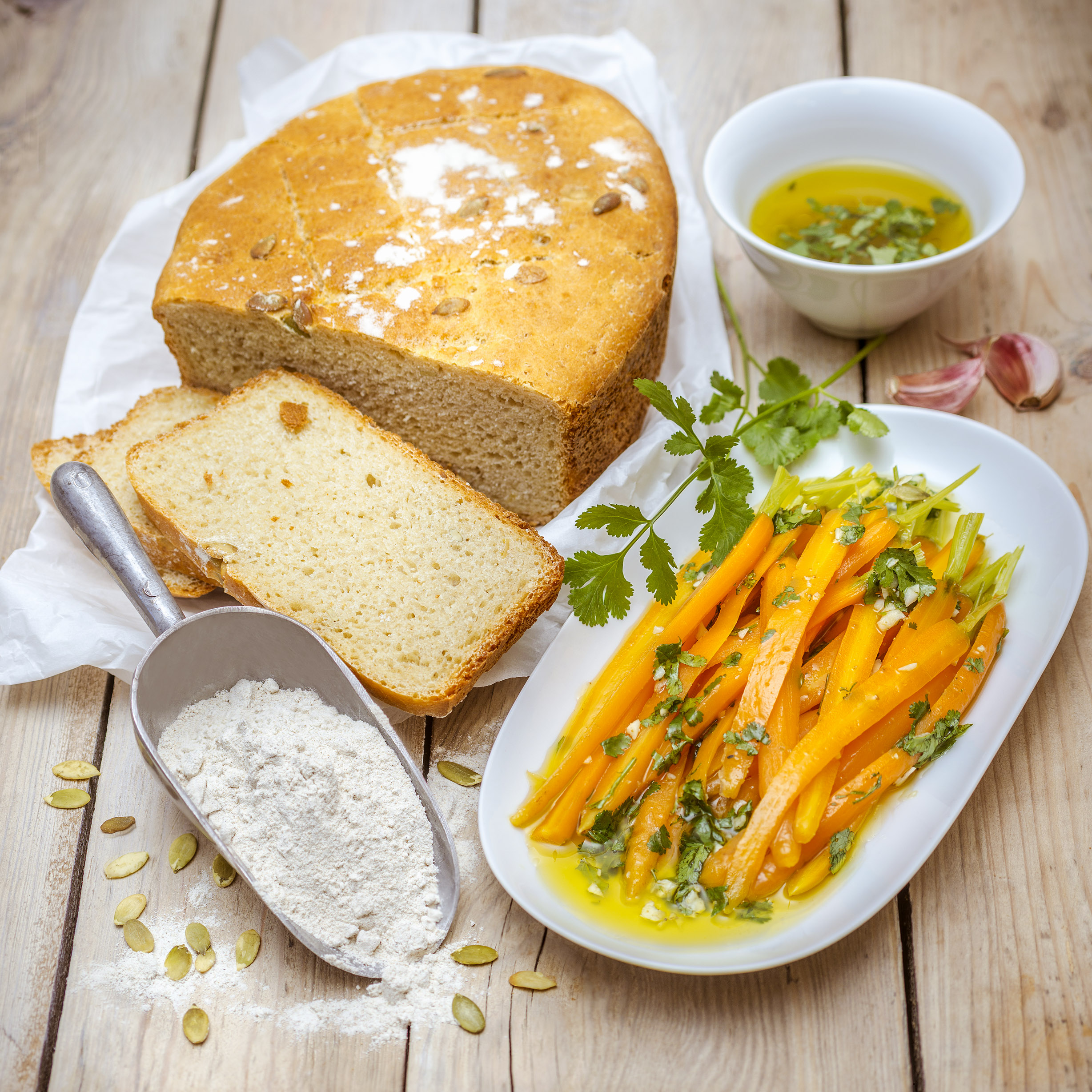 Pão « cocotte » com sementes de abóbora e mini cenouras