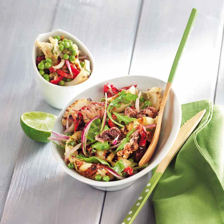 Gegrillter Calamari-Salat mit Zitronen-Kapern-Dressing
