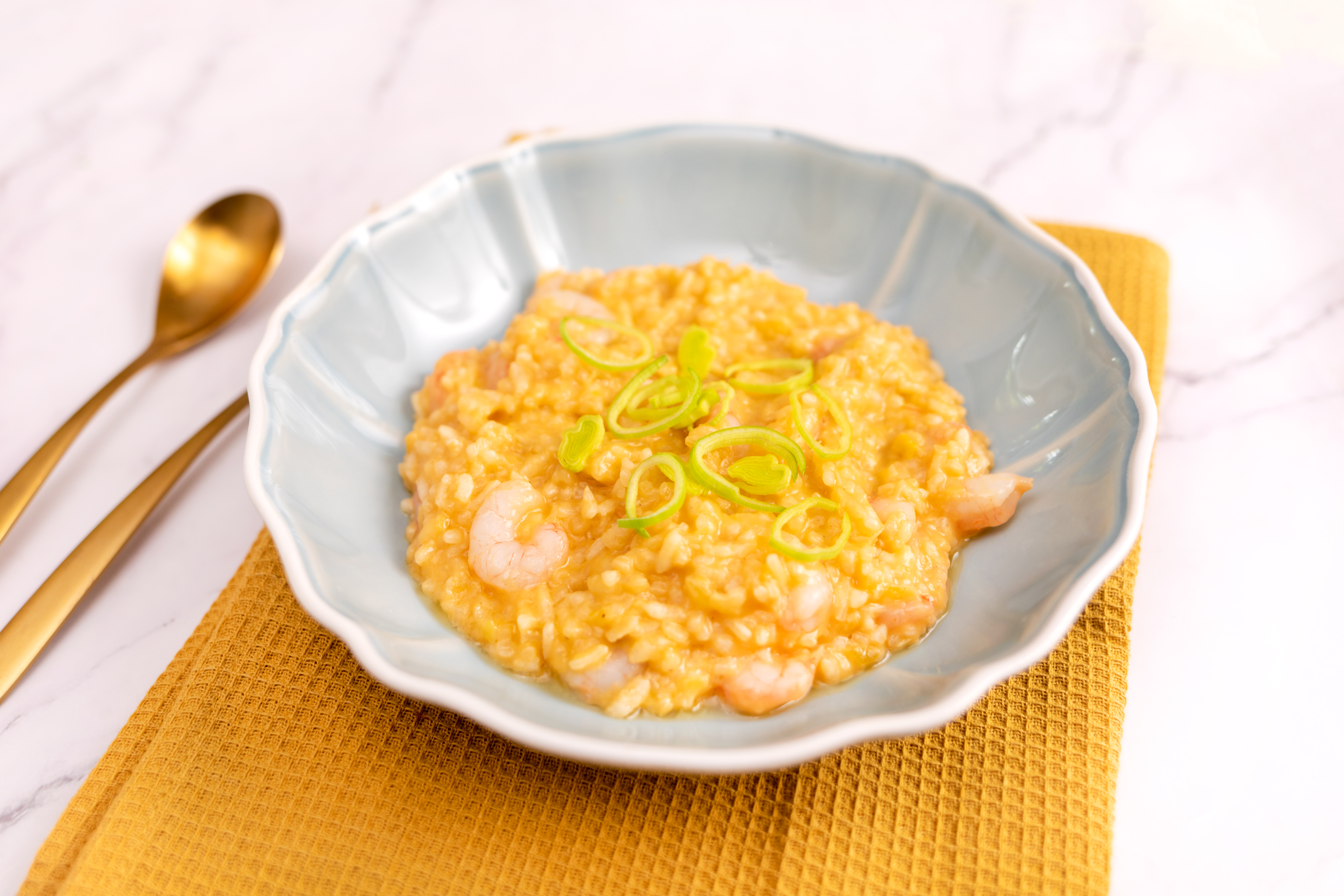Risotto de puerros y gambas