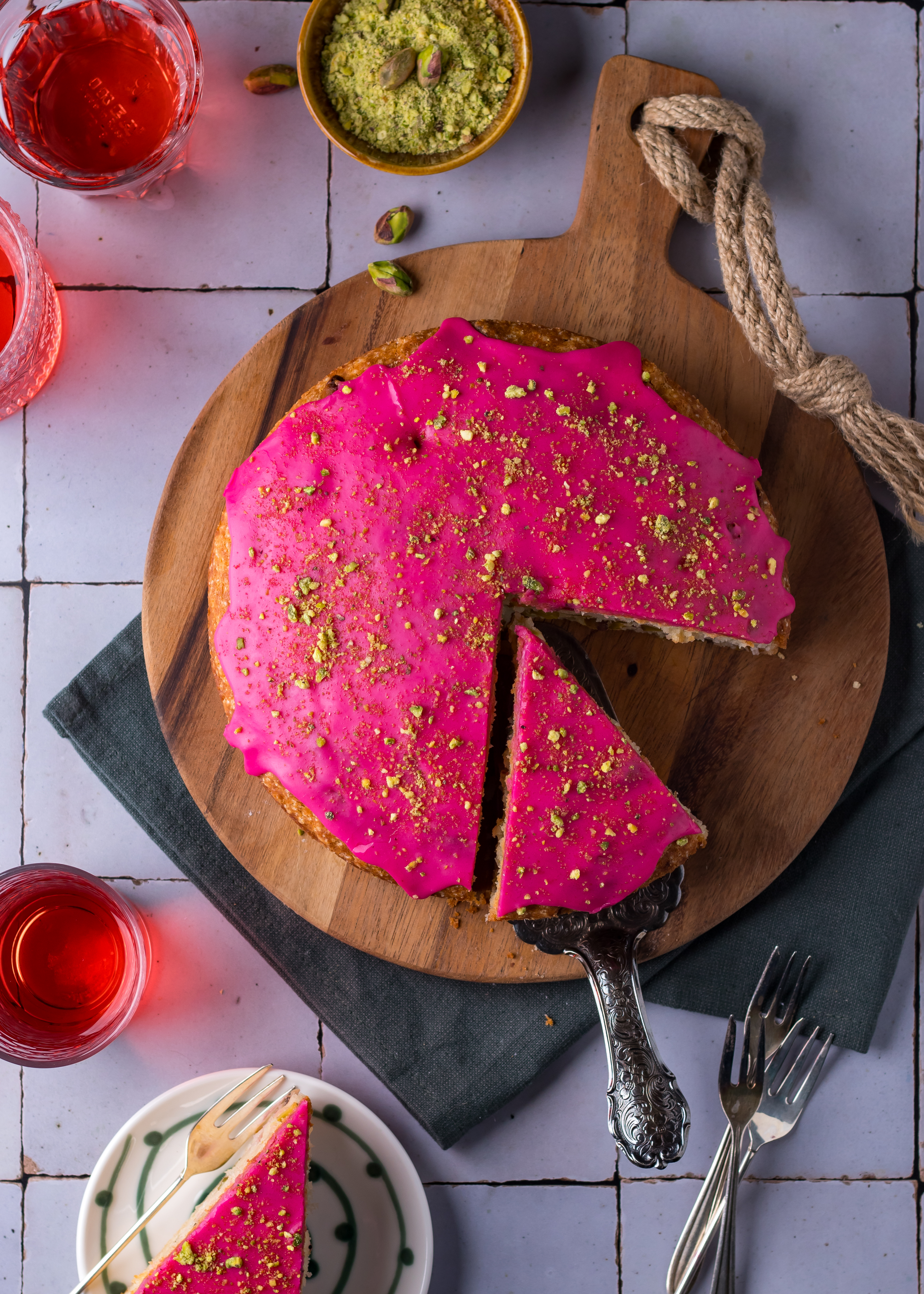Pistache cake met frambozen