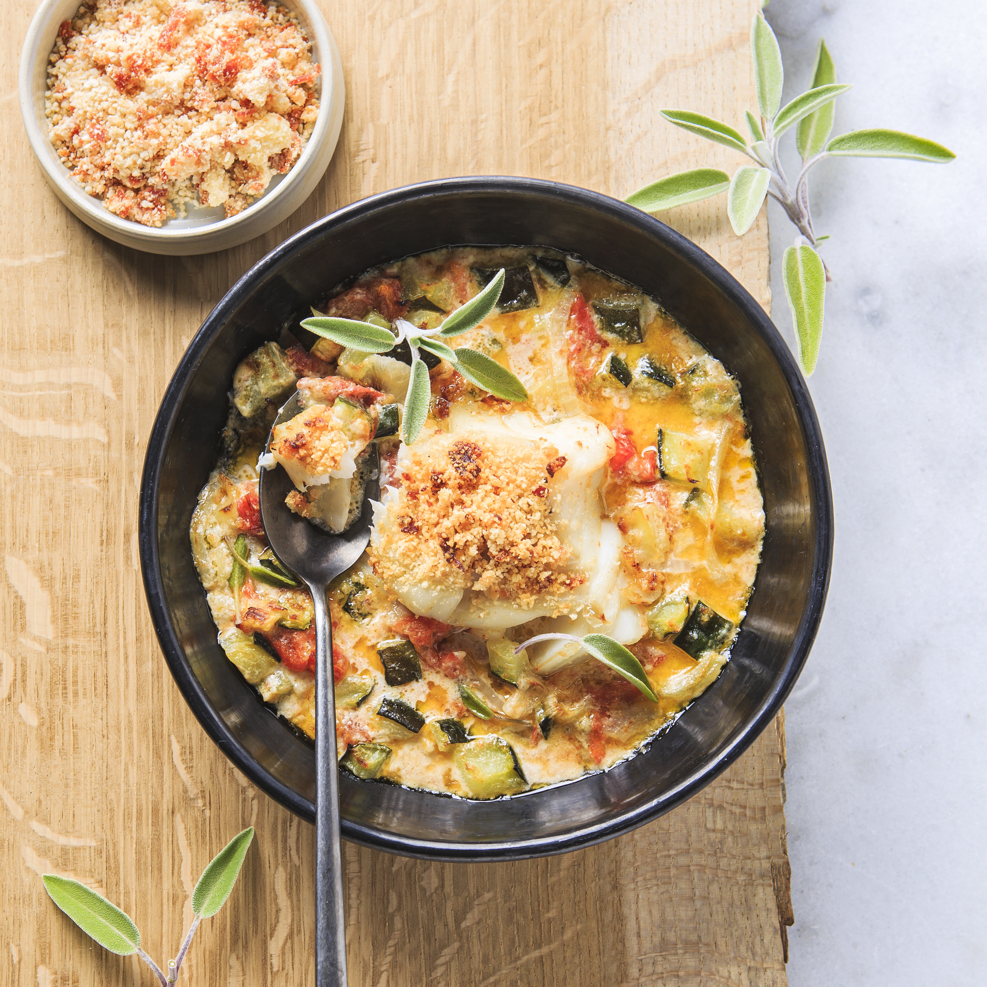 Sbriciolata di Baccalà con Chorizo