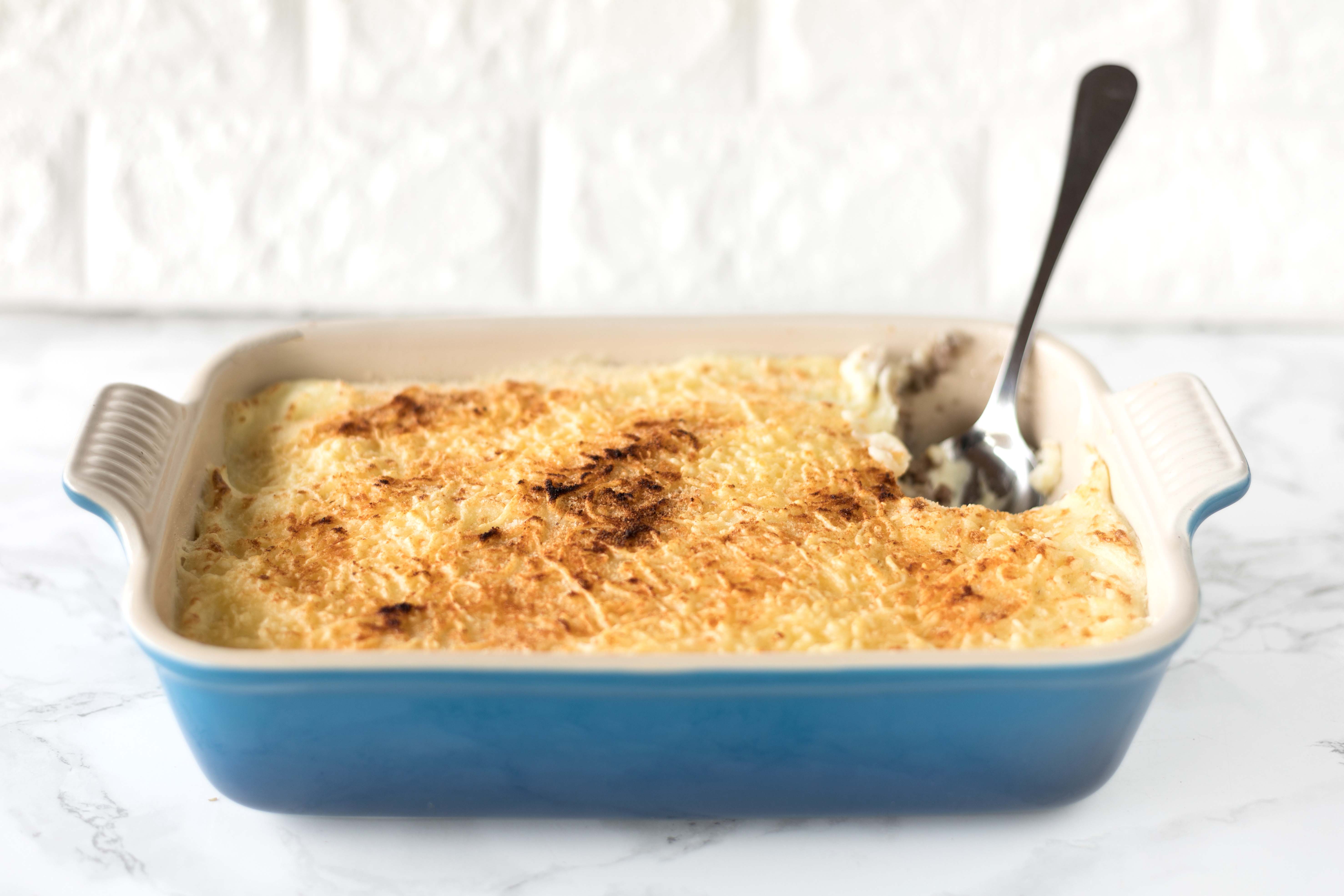 Pastel de carne y patata gratinado