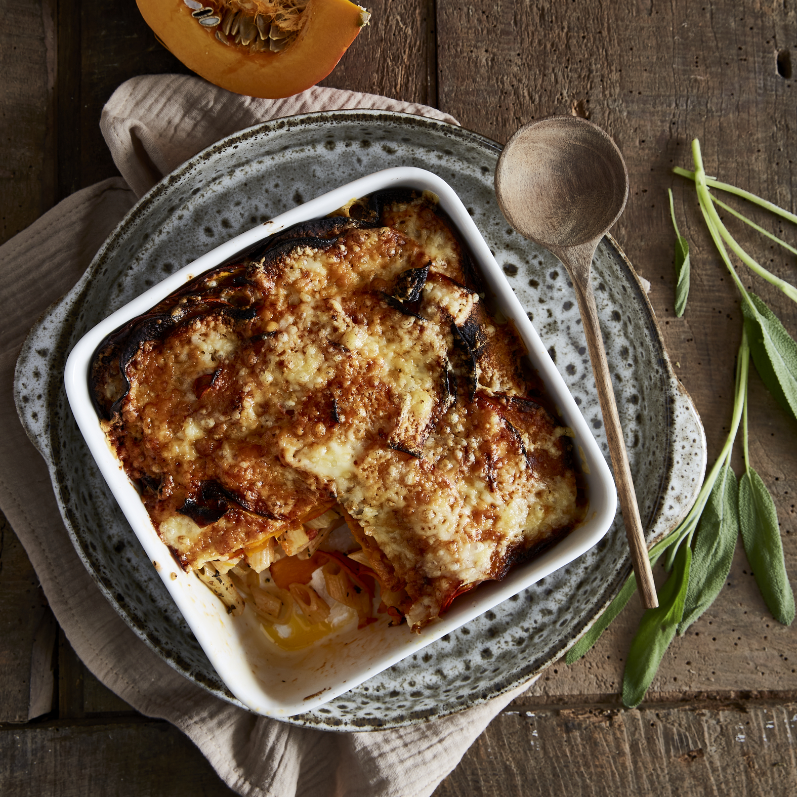 Gebakken pompoen met pasta