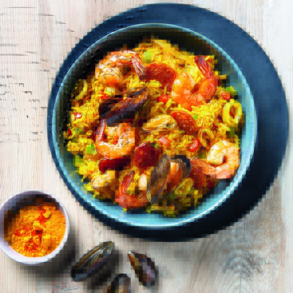 Paella exprés con gambas