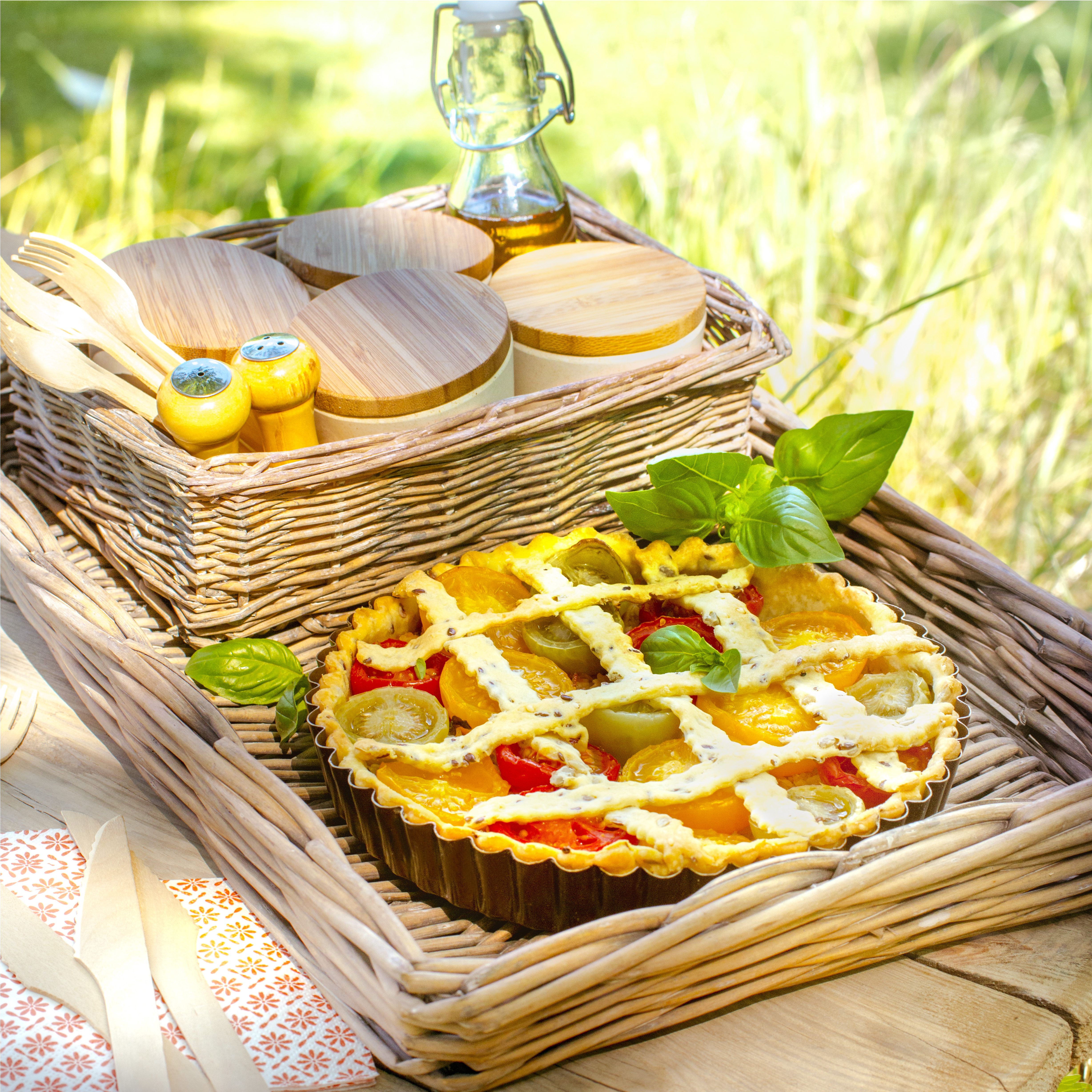 Tarta de tomates multicolores