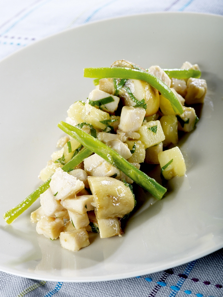 Hähnchenfilet mit grünen Bohnen, Ananas und Senf
