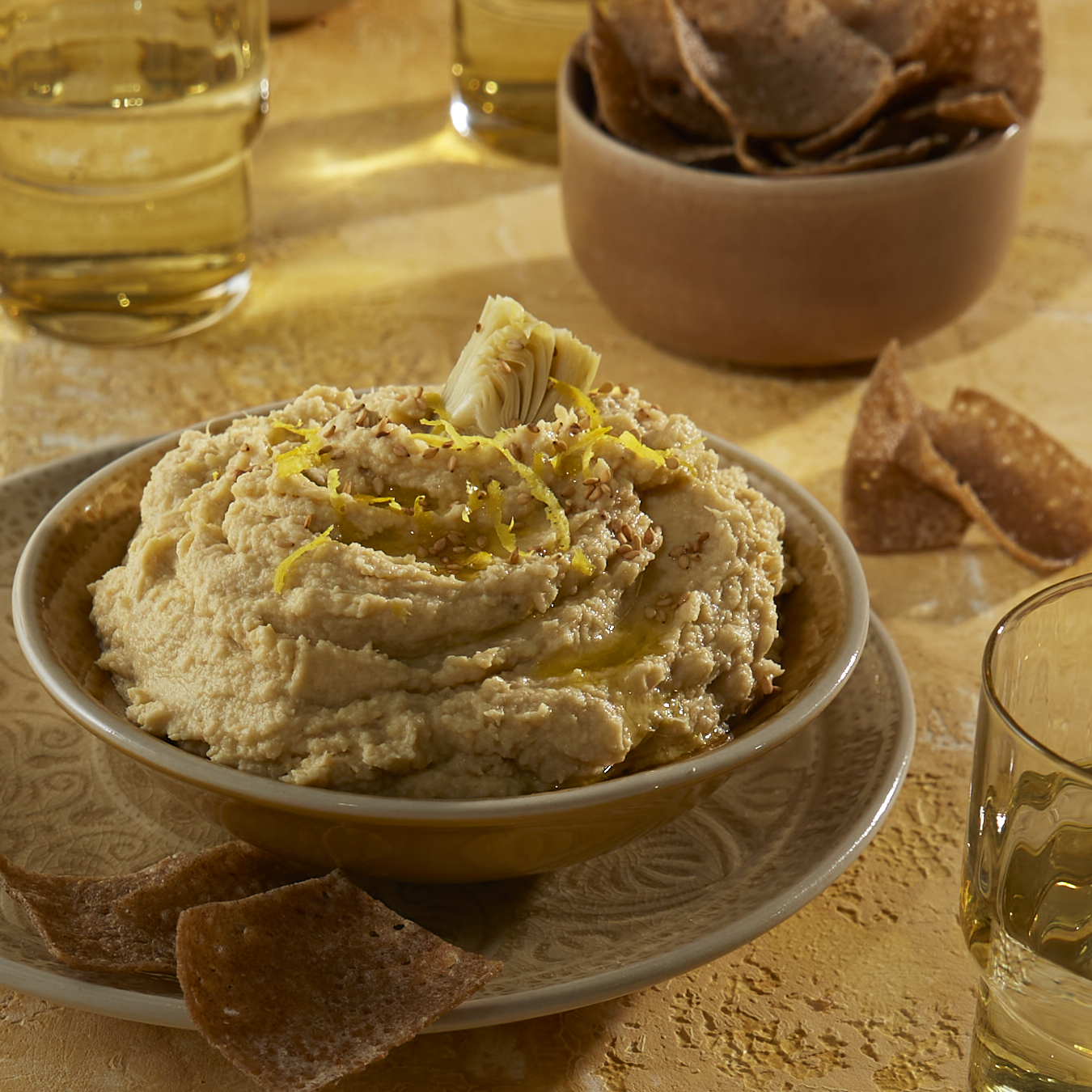 Hummus de limón y alcachofa