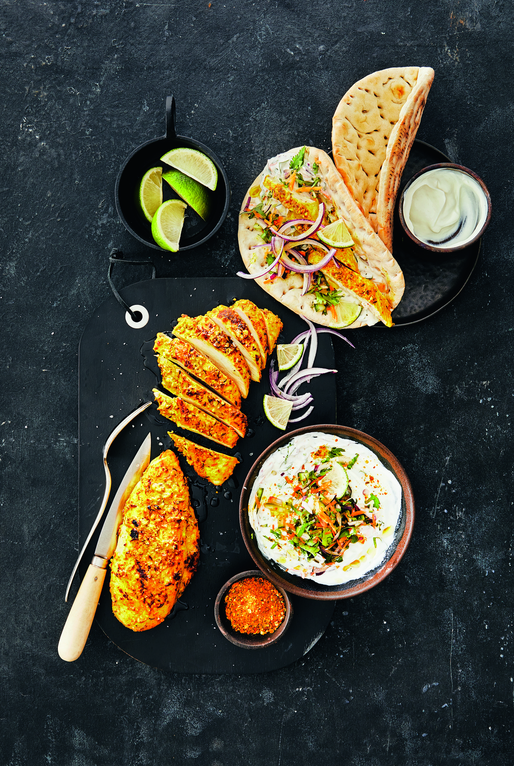 Pitas de pollo tandoori