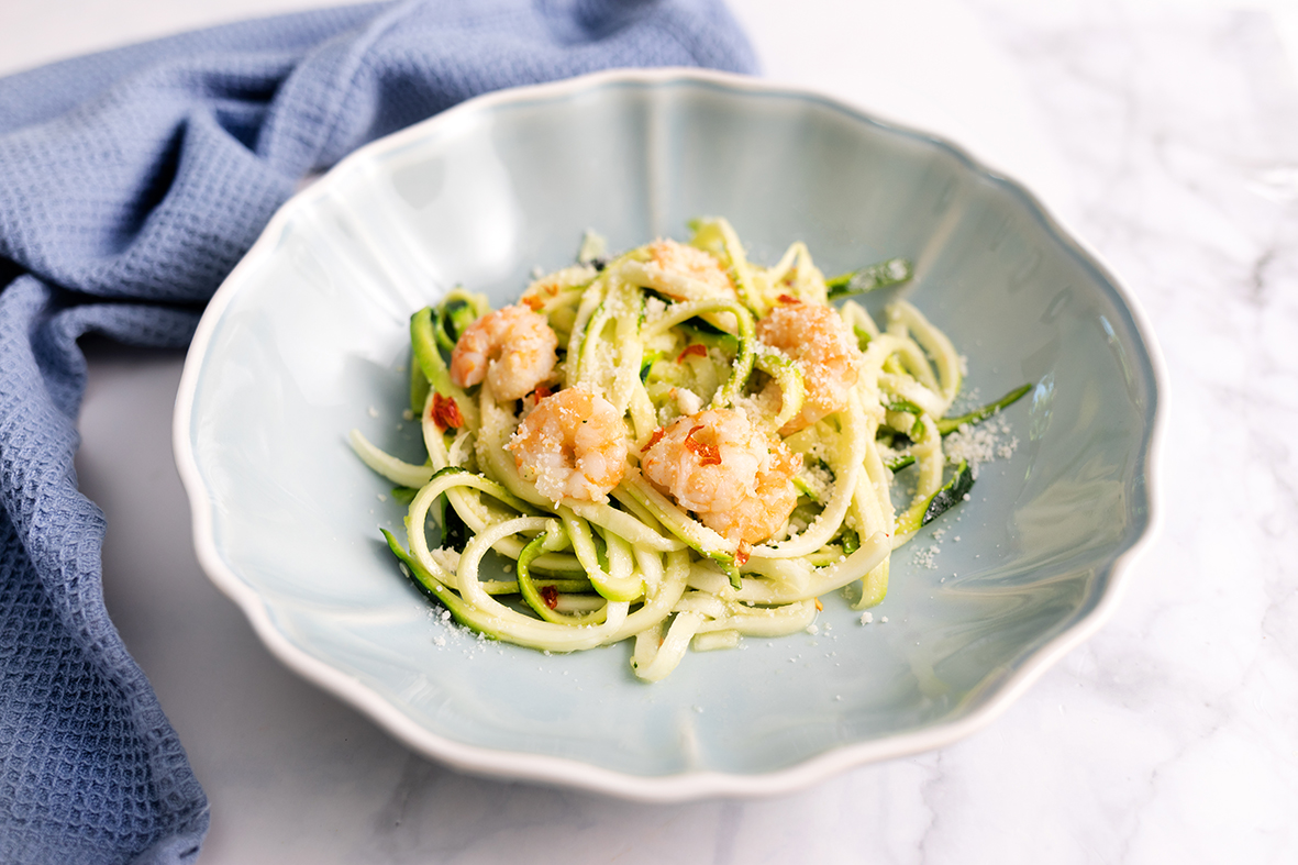 Espaguetis de calabacín con gambas