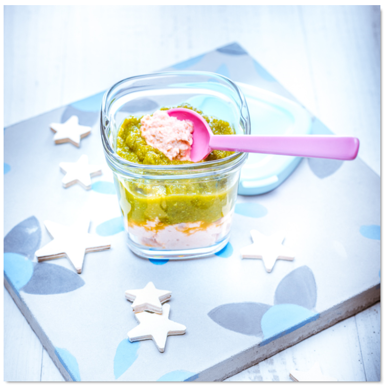 Paté de salmón y puré de judías verdes para bebé
