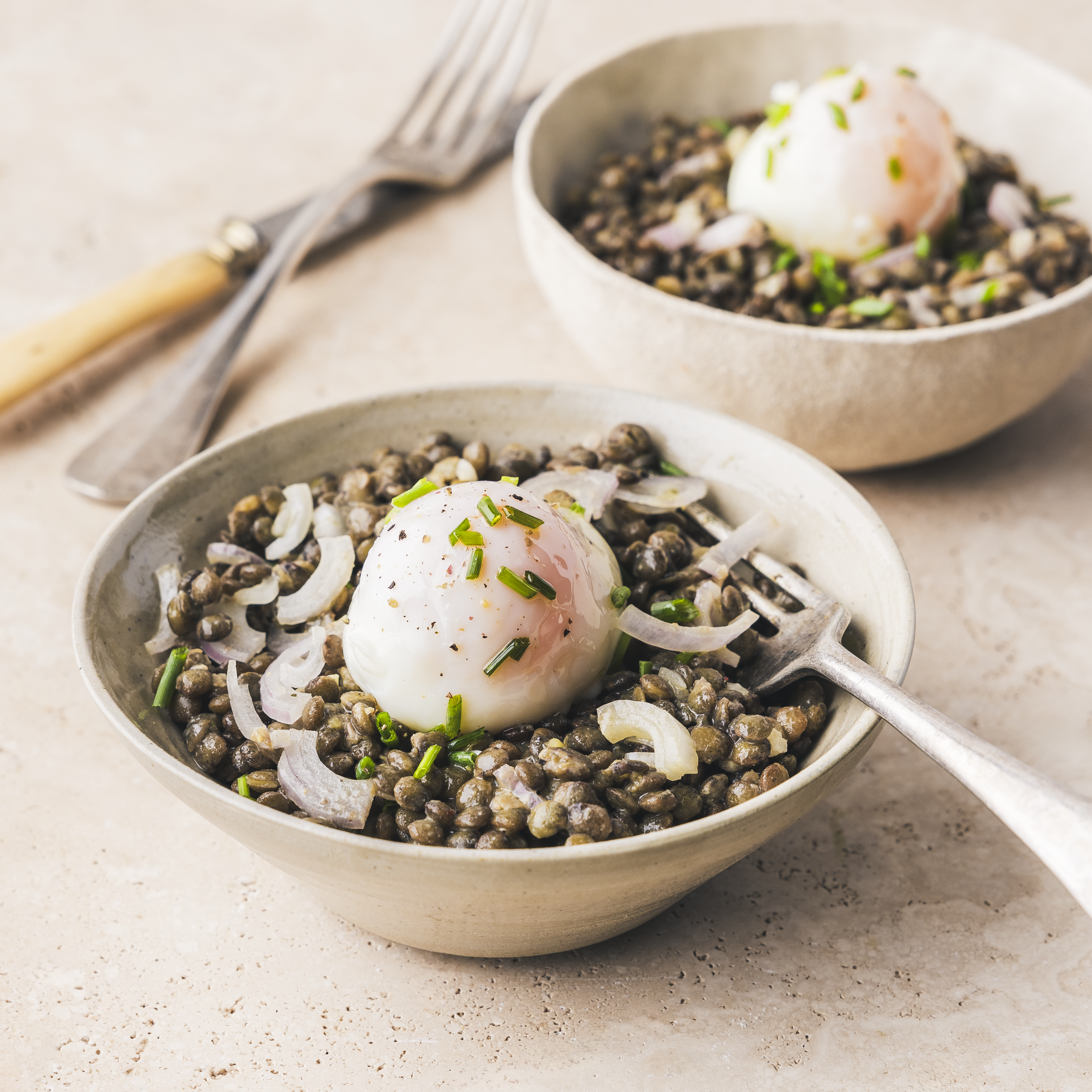 Œuf parfait su insalata di lenticchie